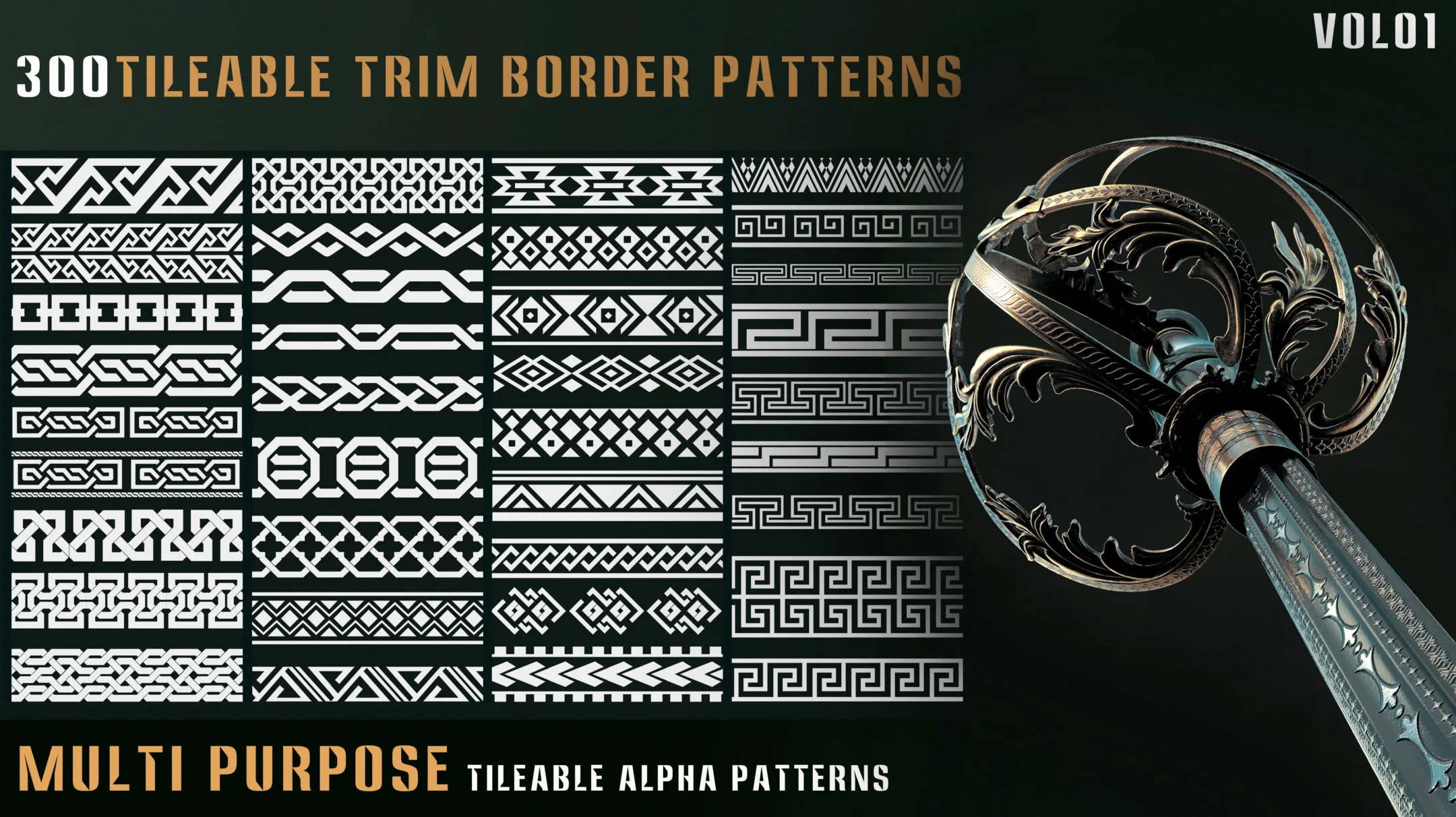 300 tileable trim border patterns-vol01