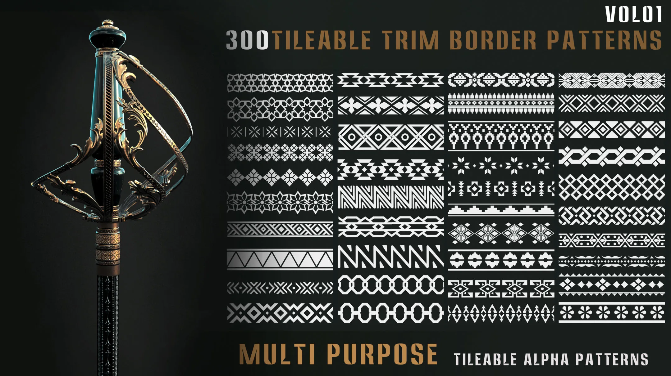 300 tileable trim border patterns-vol01