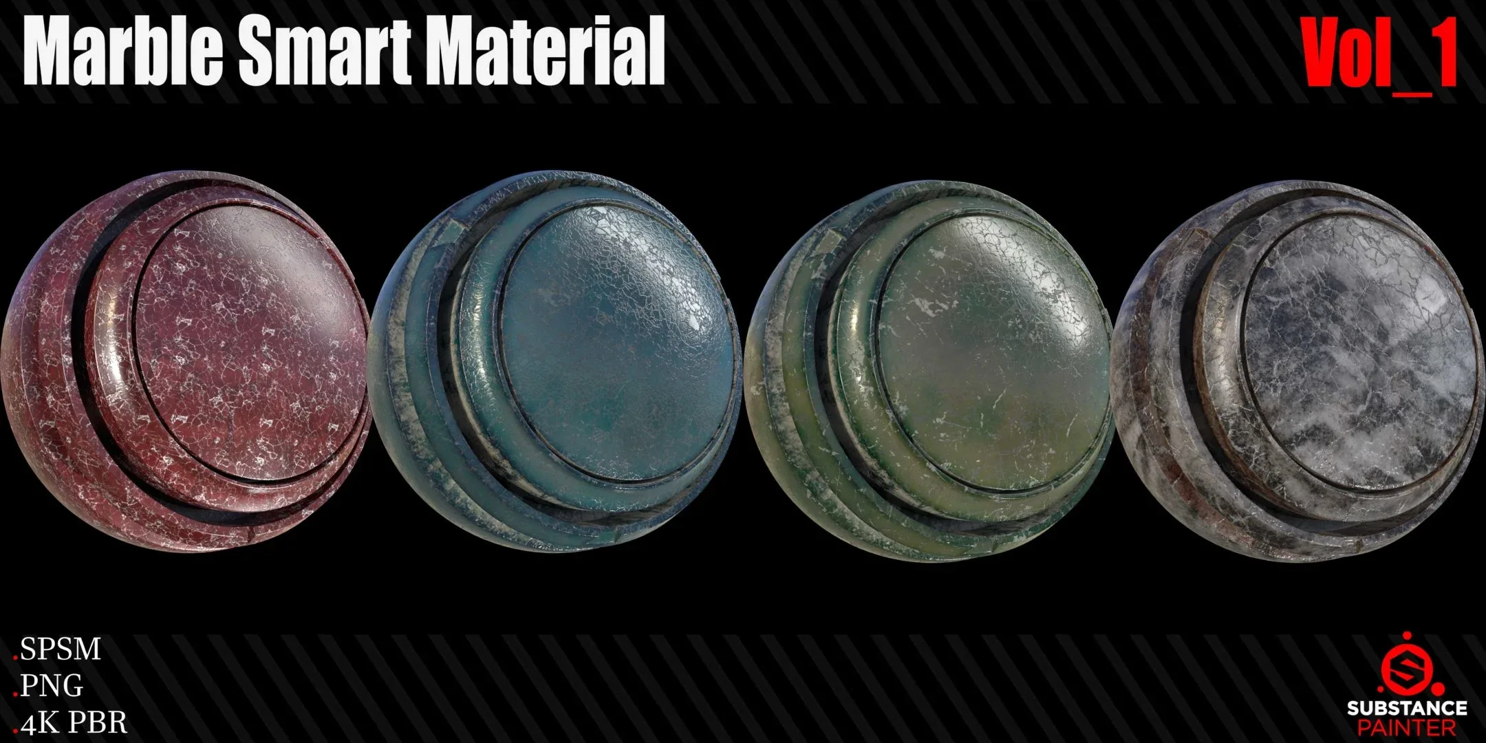 16 Marble Smart Material + 4K PBR Texture Vol_1