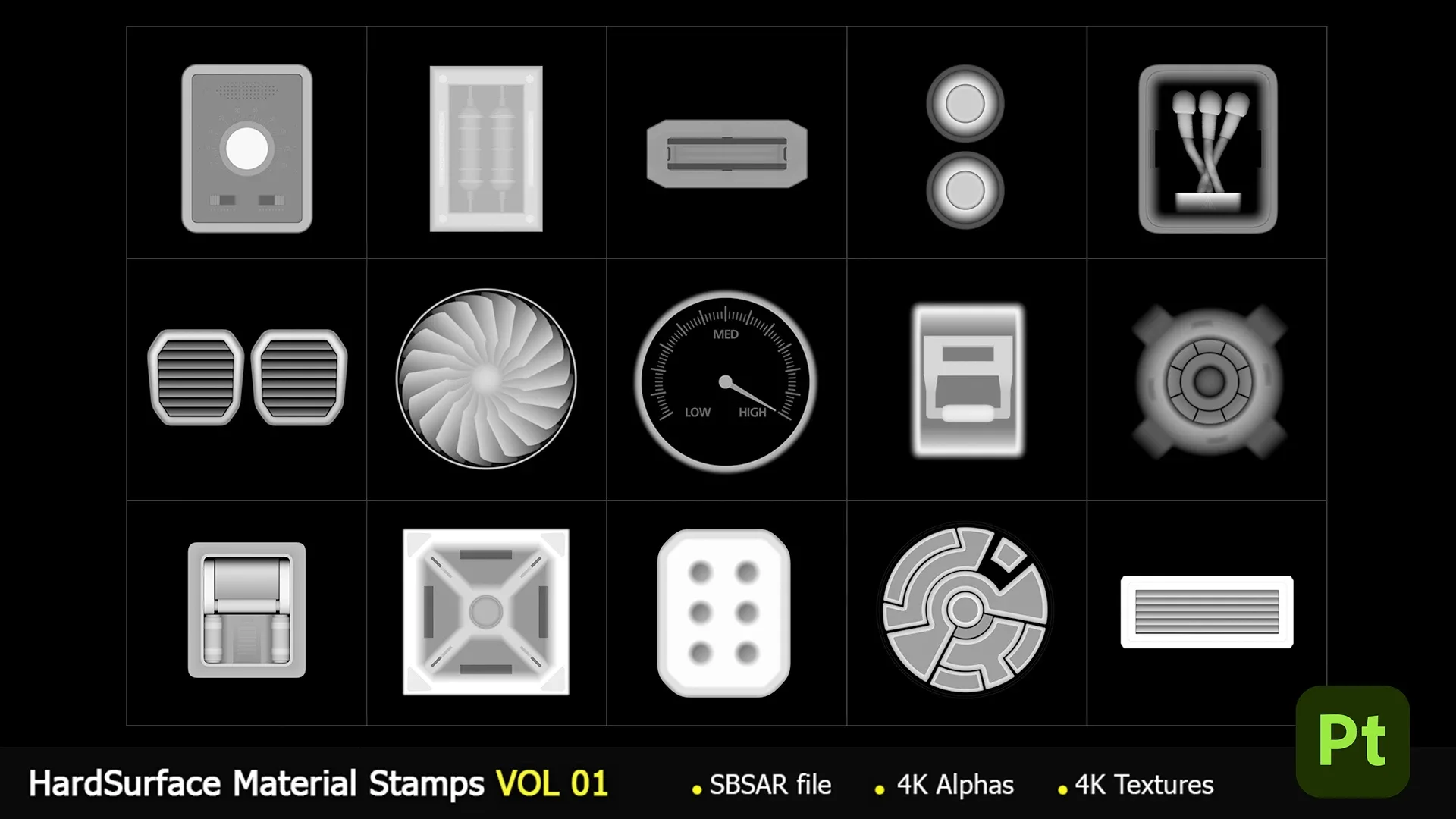 15 HardSurface Material Stamps - VOL 01