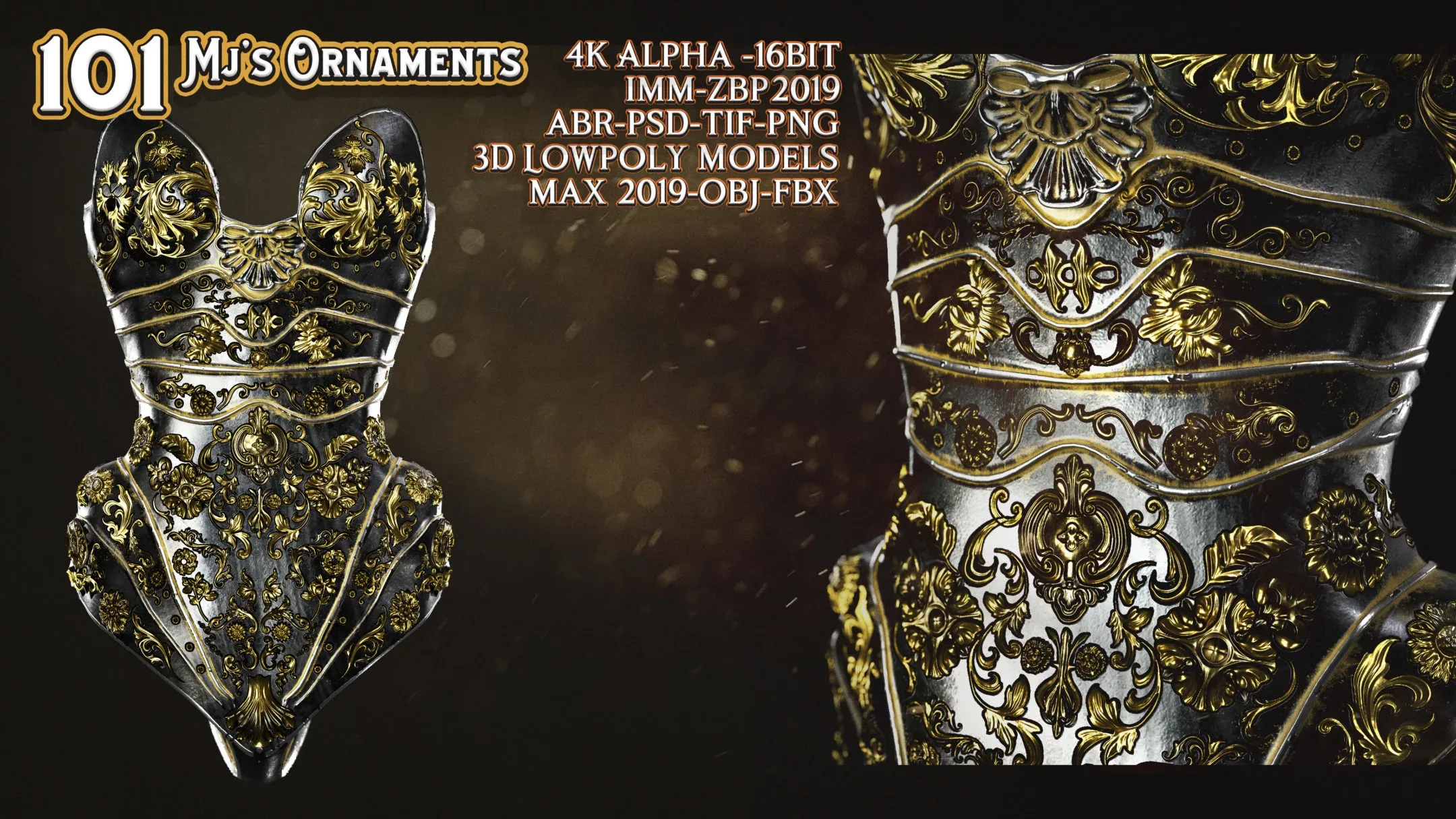 101 Mj's Ornaments_4K Alpha -16bit + 3D Lowpoly Models _abr-psd-tif-png _max 2019-obj-fbx _imm-zbp2019