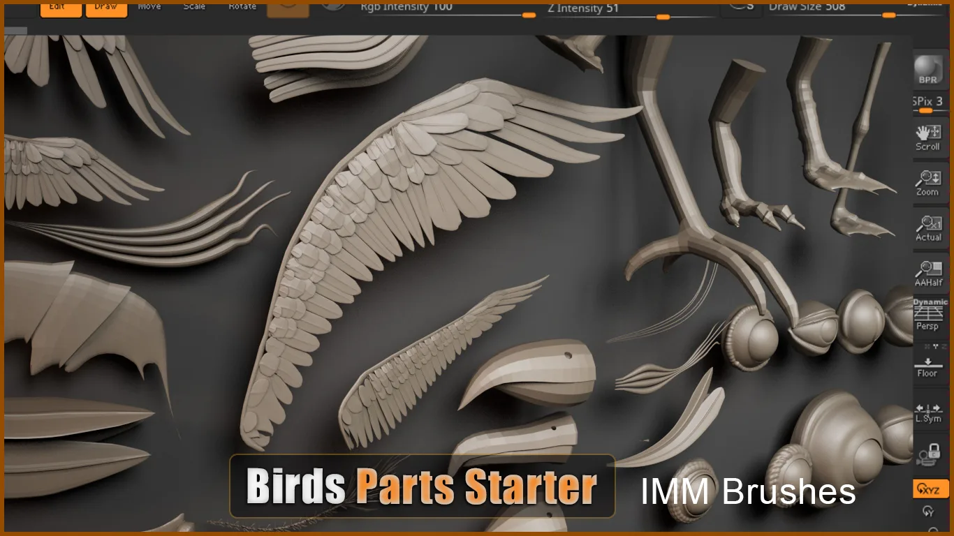 Birds Parts Pack - 36 IMM /Curve Brushes -ZBrush