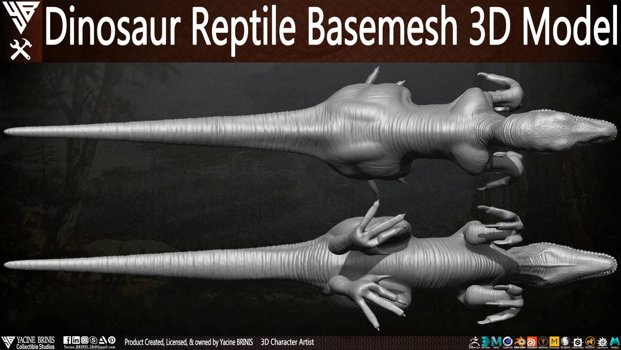 Dinosaur Reptile Basemesh 3D Model Vol 01