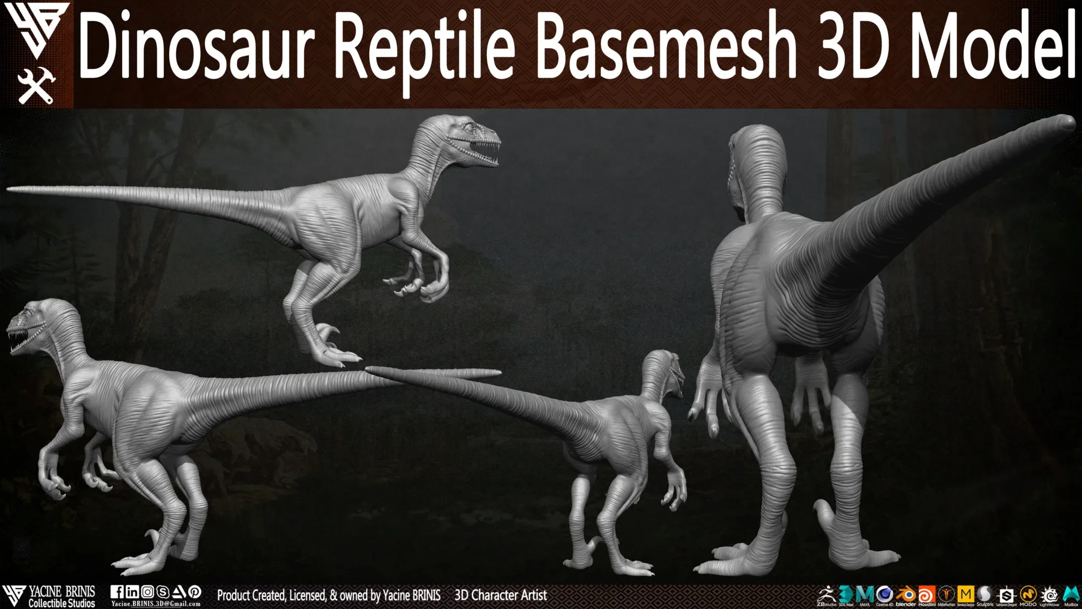 Dinosaur Reptile Basemesh 3D Model Vol 01