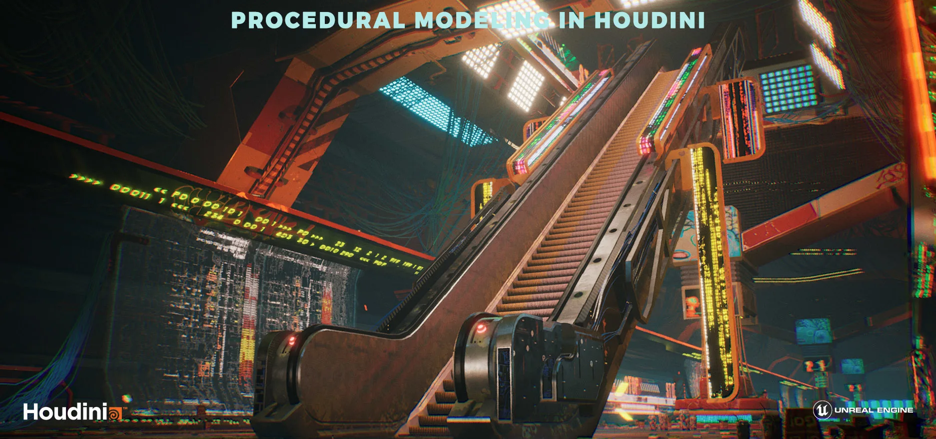 Houdini Tutorial Procedural Modeling [escalator]