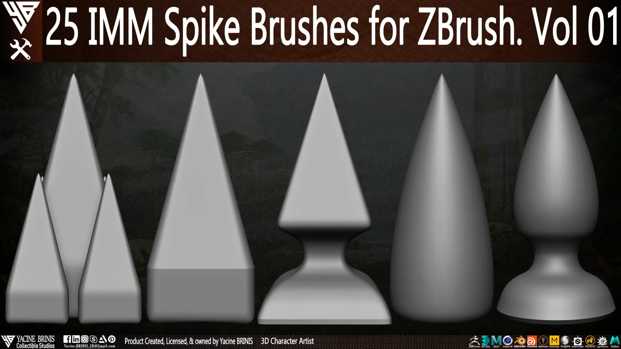 25 IMM Spike Brushes for ZBrush Vol 01