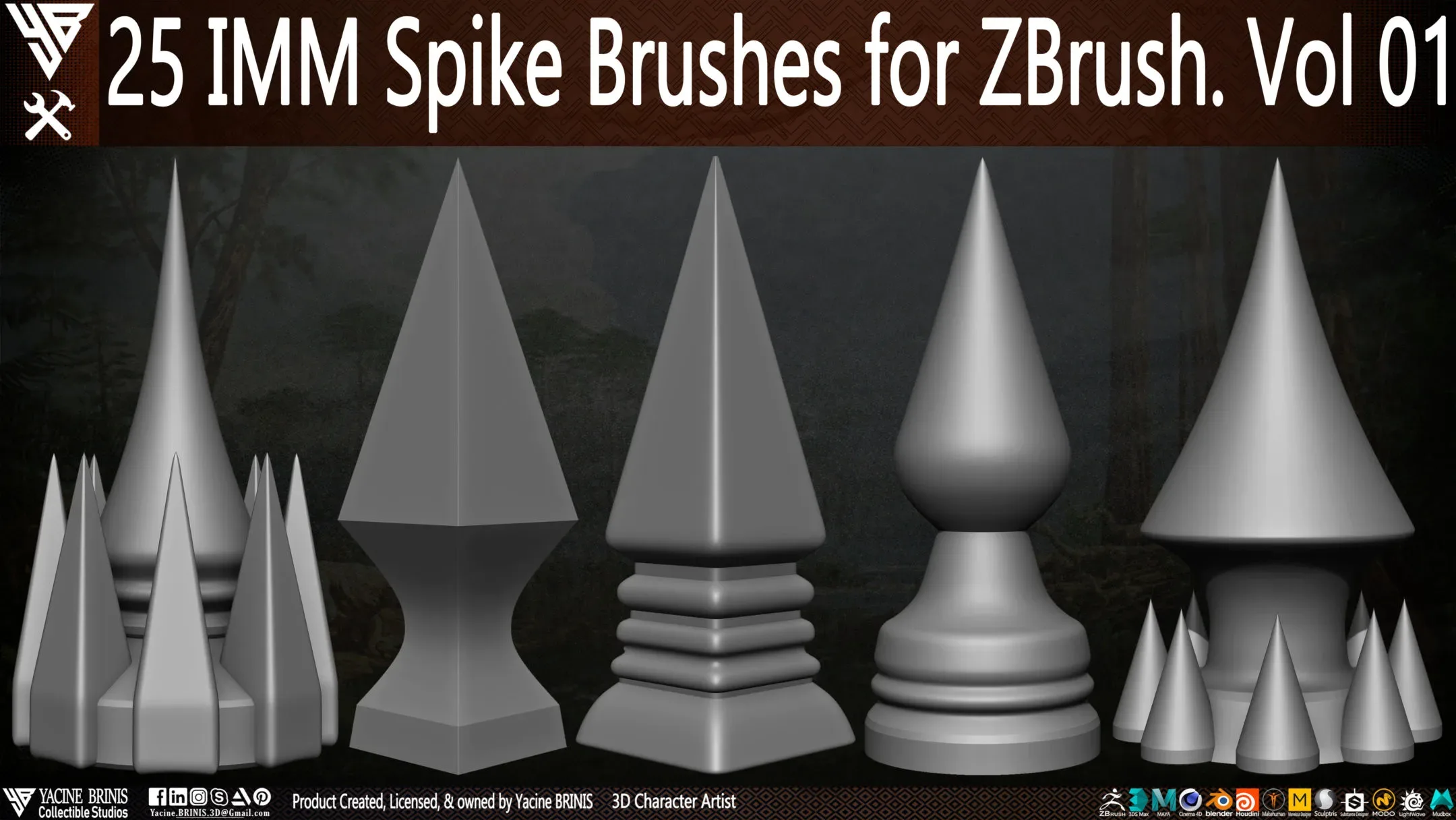 25 IMM Spike Brushes for ZBrush Vol 01