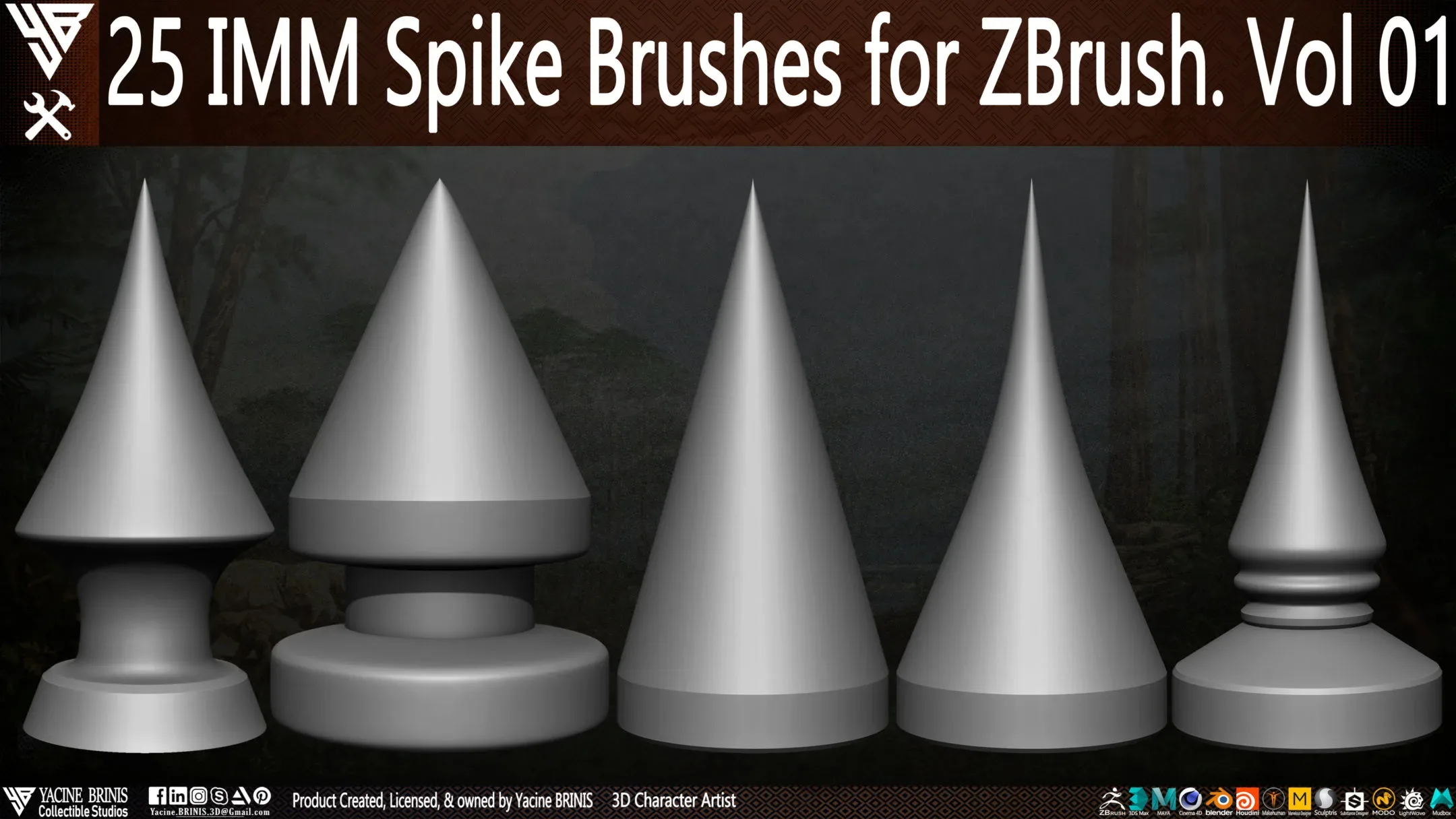 25 IMM Spike Brushes for ZBrush Vol 01