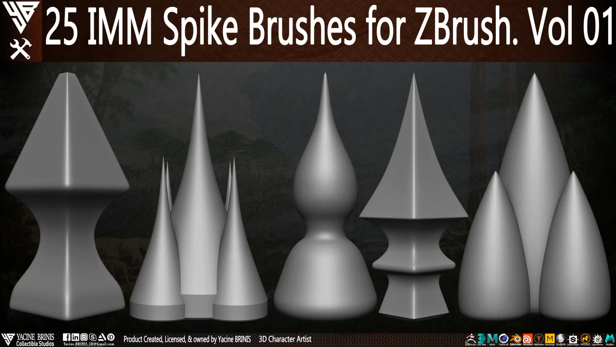 25 IMM Spike Brushes for ZBrush Vol 01