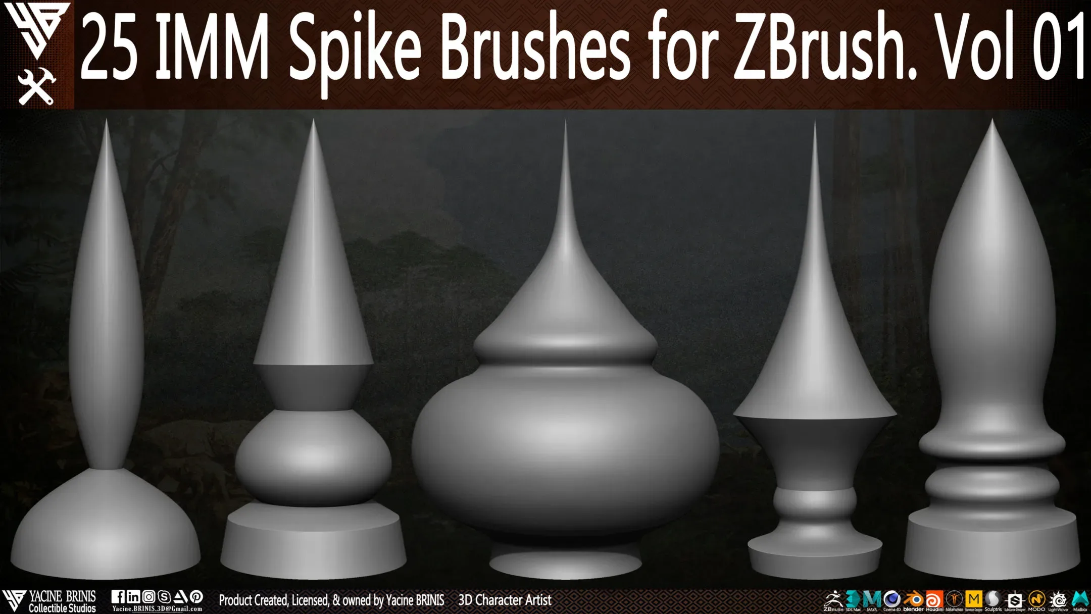 25 IMM Spike Brushes for ZBrush Vol 01