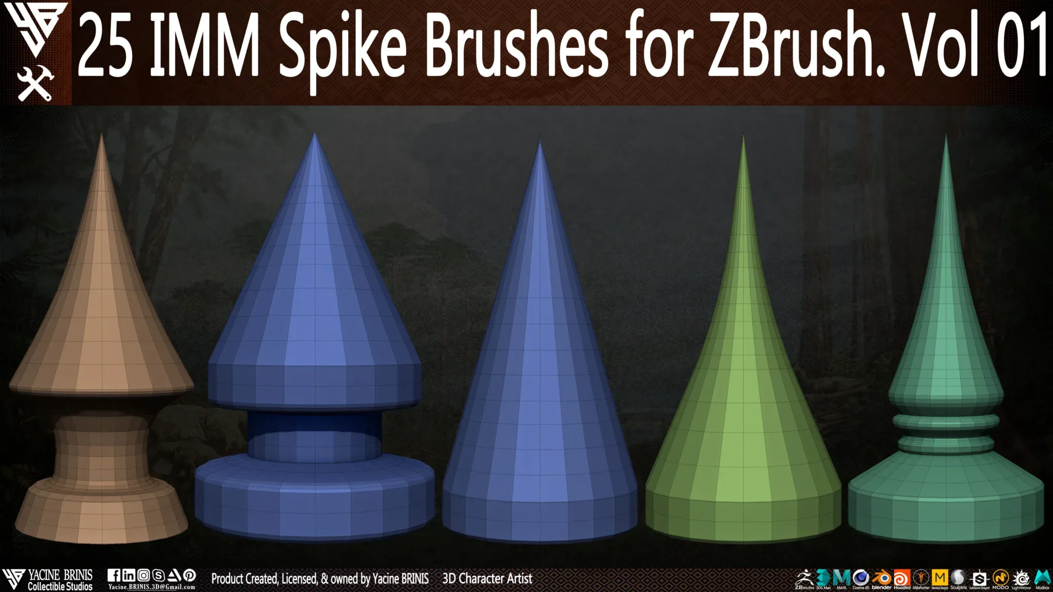 25 IMM Spike Brushes for ZBrush Vol 01