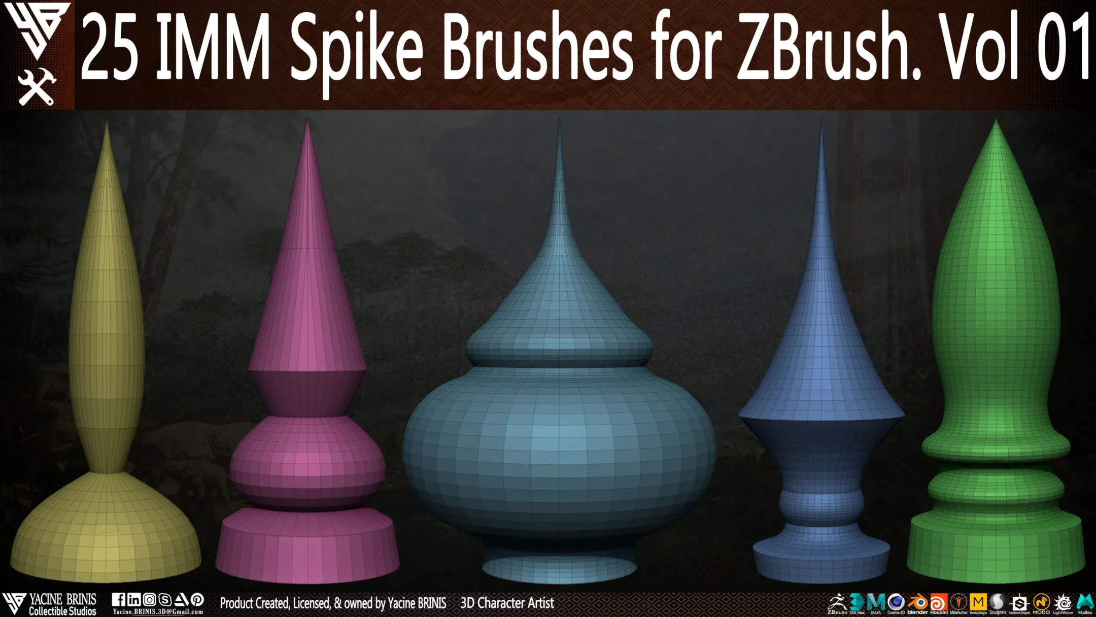 25 IMM Spike Brushes for ZBrush Vol 01