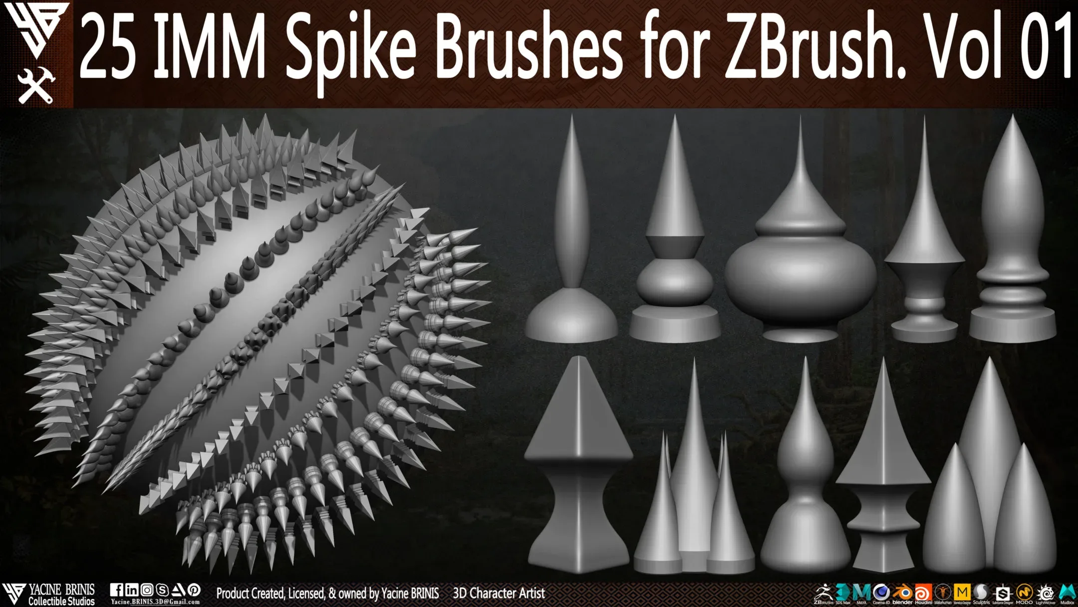 25 IMM Spike Brushes for ZBrush Vol 01