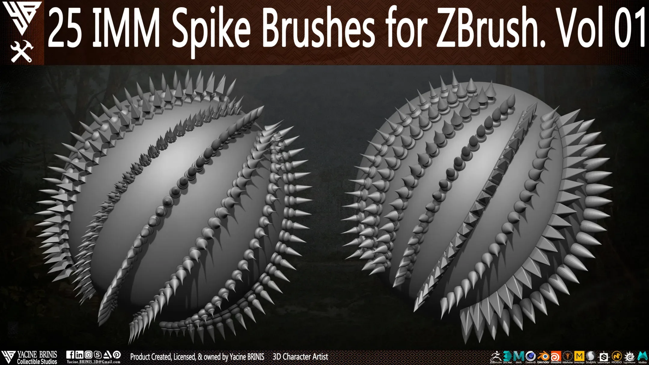 25 IMM Spike Brushes for ZBrush Vol 01