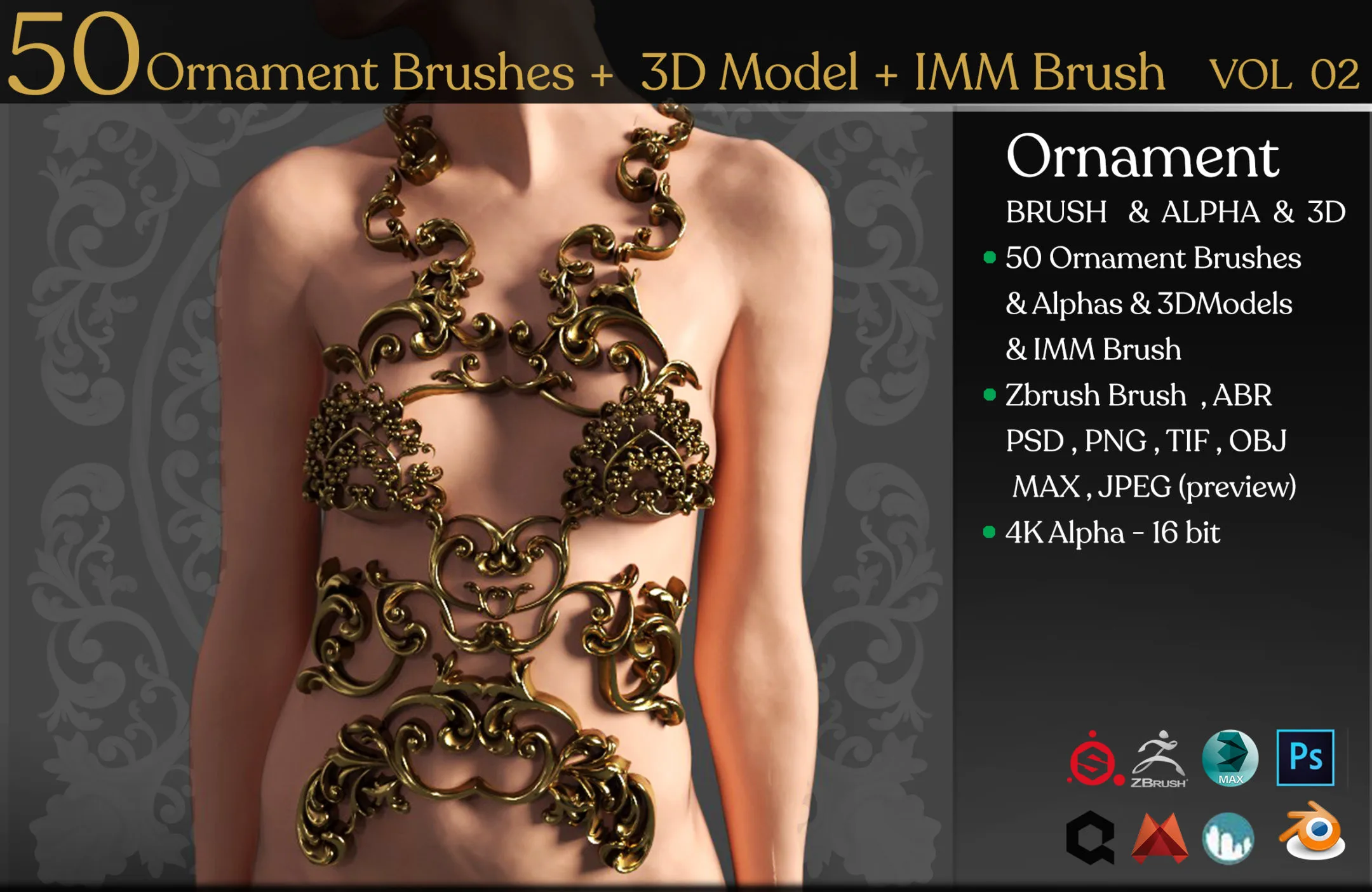 Ornament Brushes + 3D Model + IMM Brush Vol 02