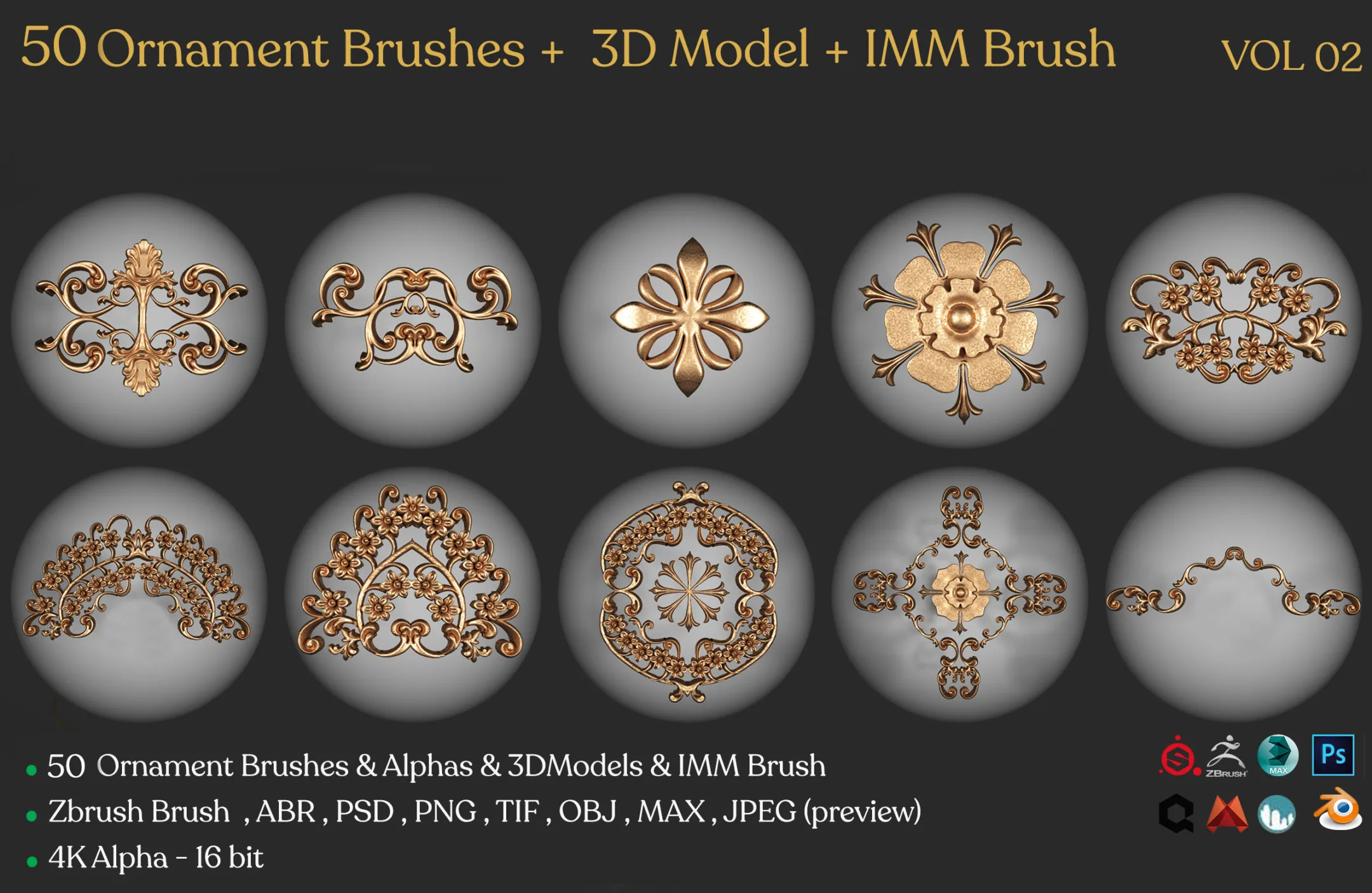 Ornament Brushes + 3D Model + IMM Brush Vol 02