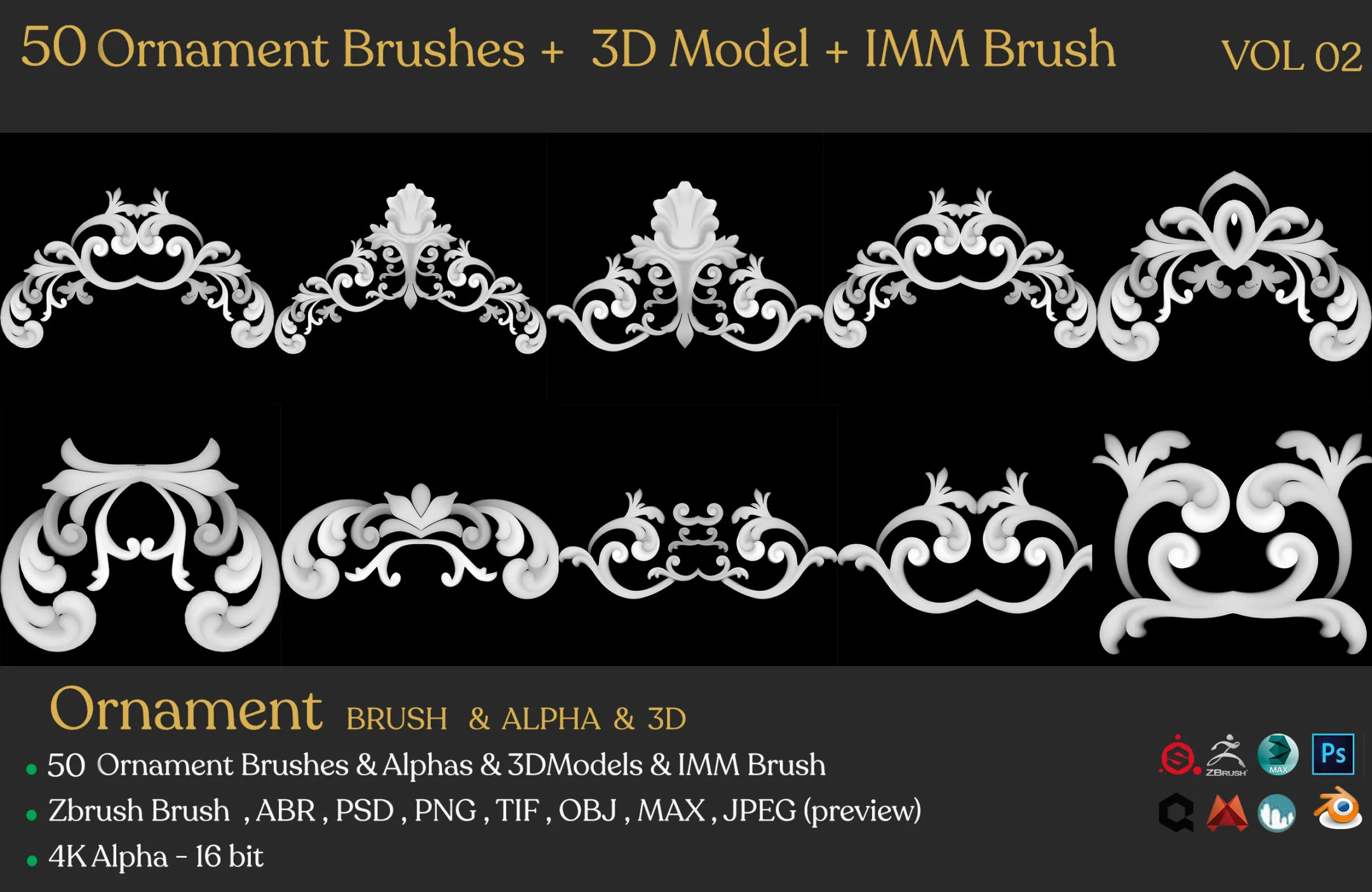 Ornament Brushes + 3D Model + IMM Brush Vol 02