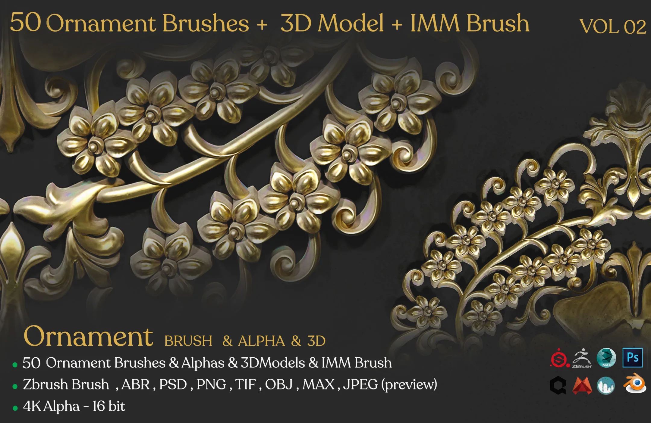 Ornament Brushes + 3D Model + IMM Brush Vol 02