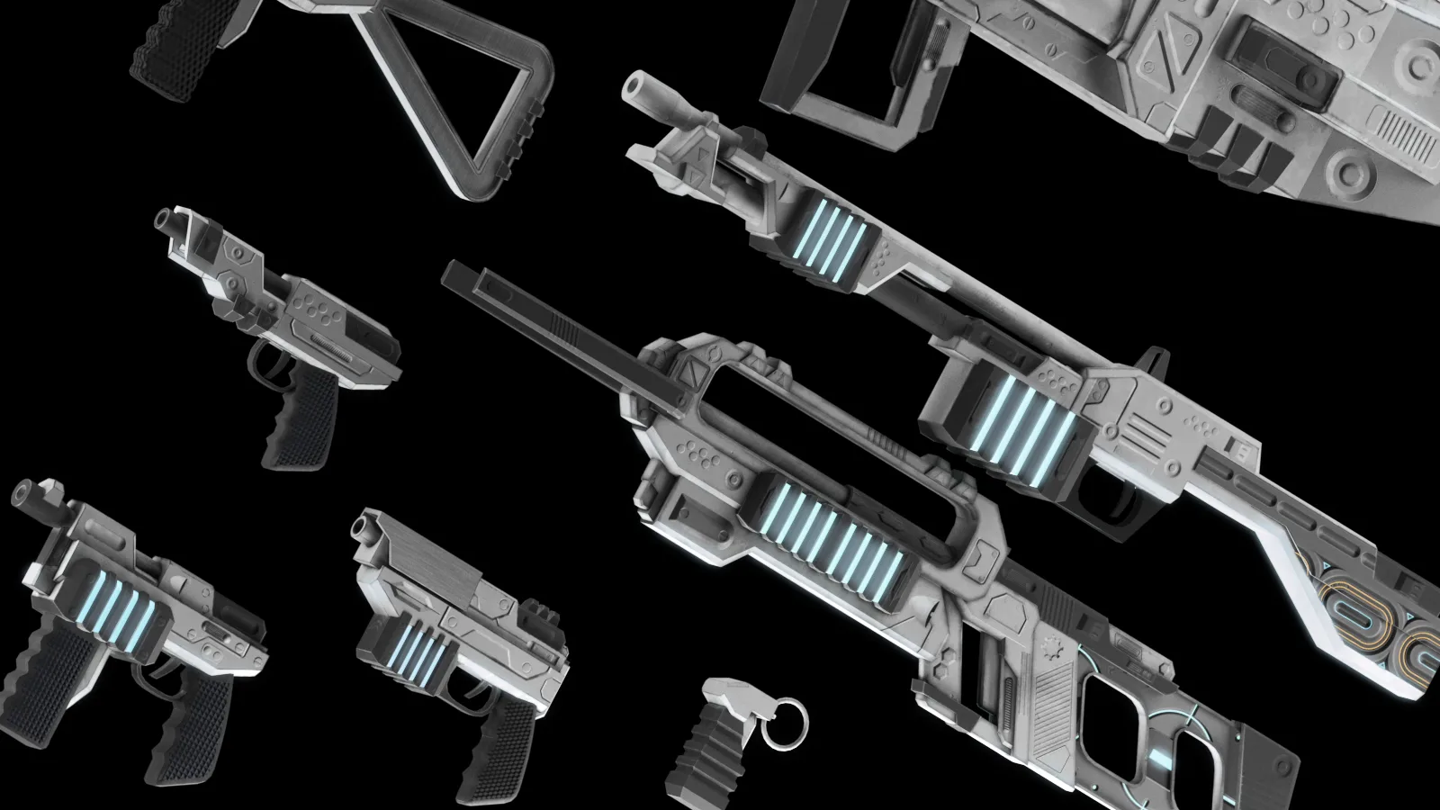 low poly game ready PBR SciFi weapon bundle