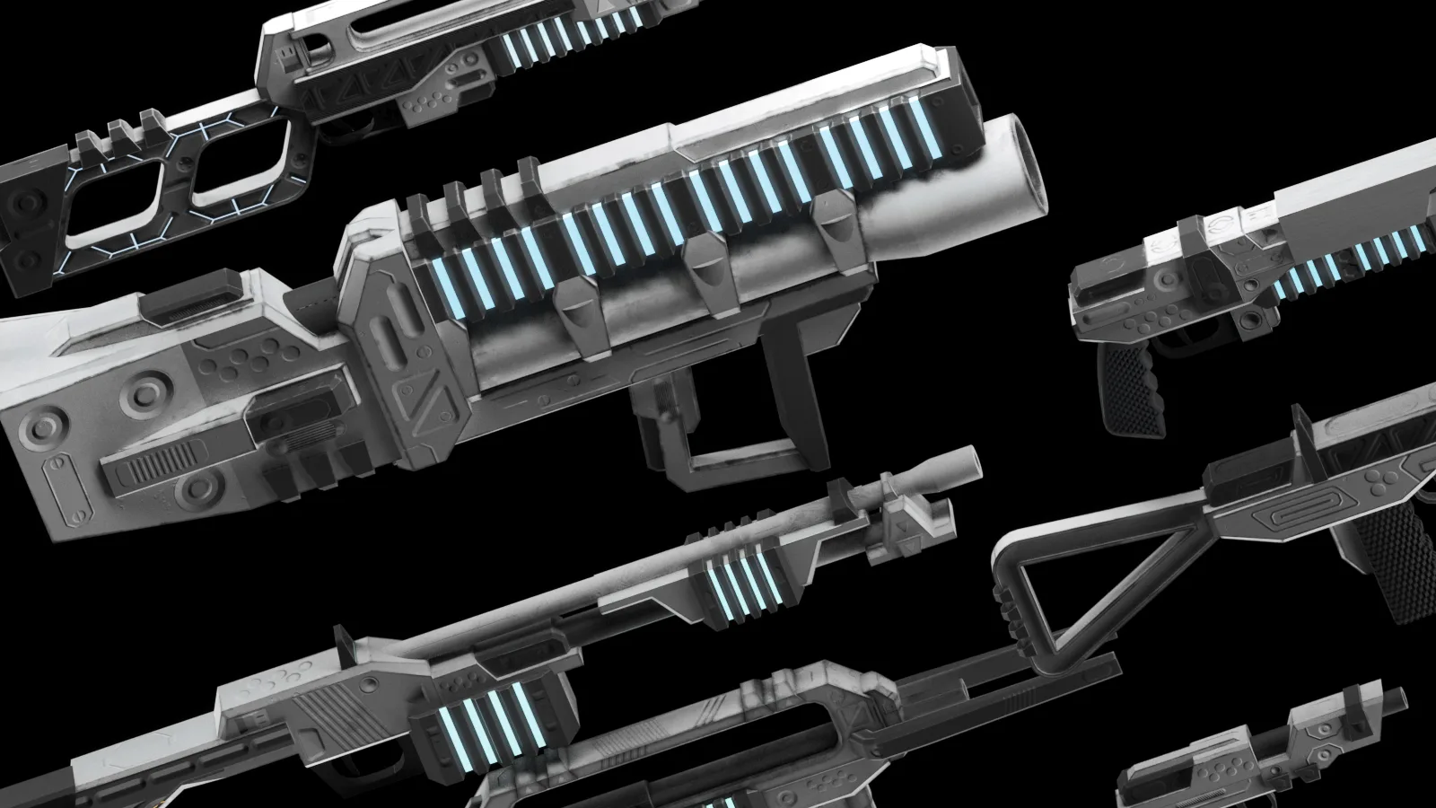 low poly game ready PBR SciFi weapon bundle