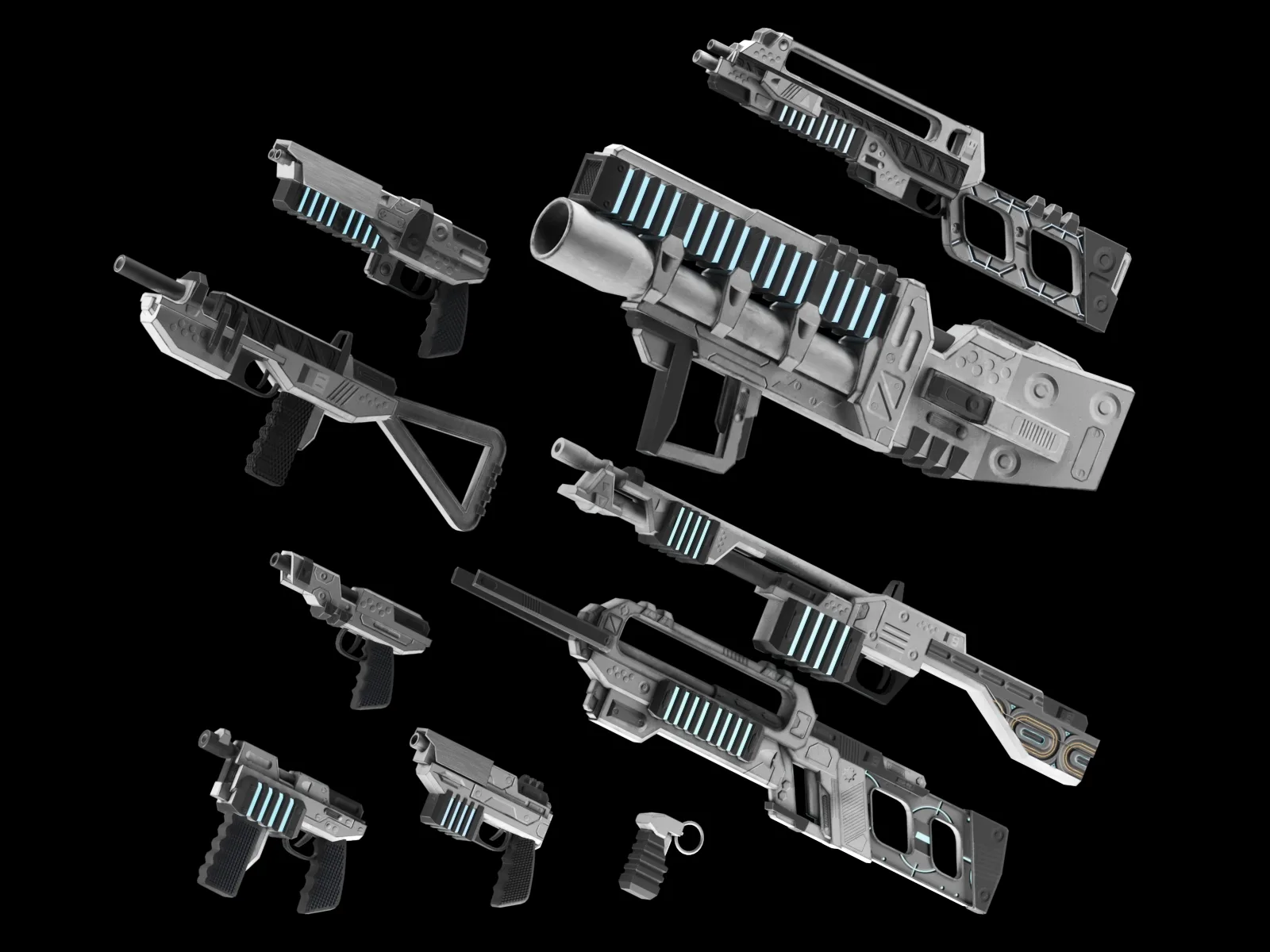 low poly game ready PBR SciFi weapon bundle