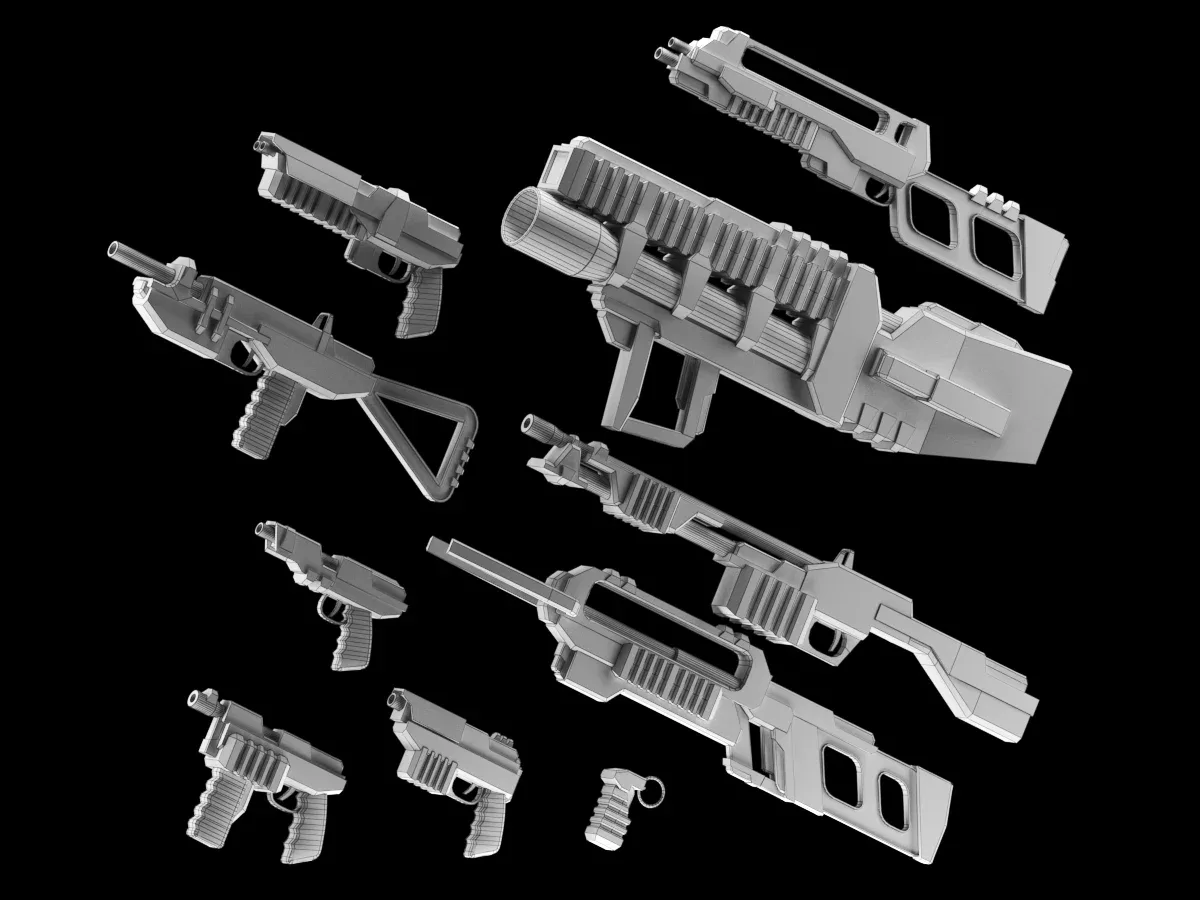 low poly game ready PBR SciFi weapon bundle