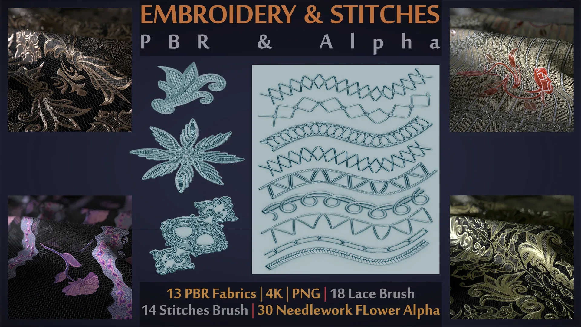 Embroidery - Stitches - NeedleWorks Brush | Alpha | PBR Mats