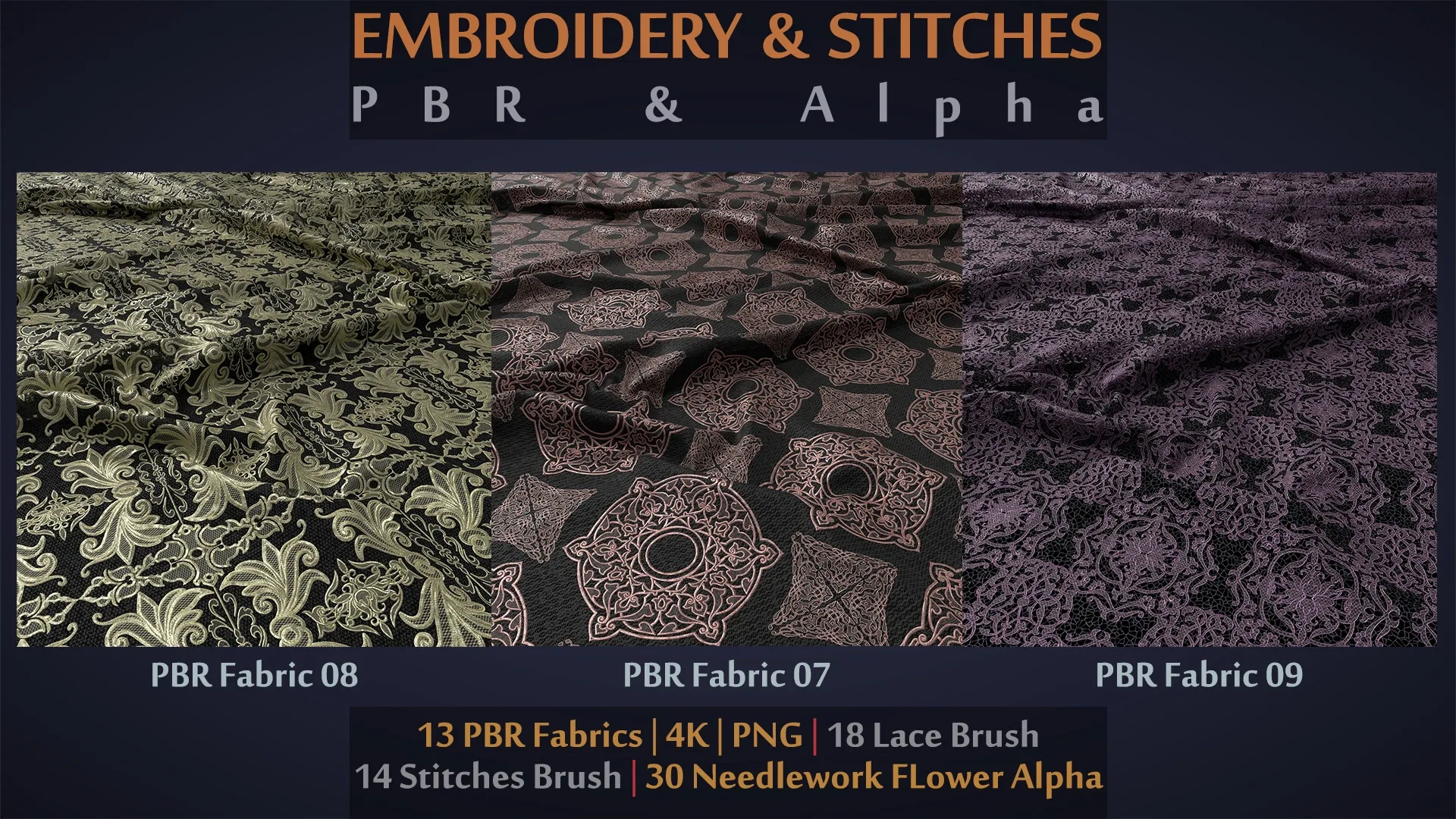 Embroidery - Stitches - NeedleWorks Brush | Alpha | PBR Mats