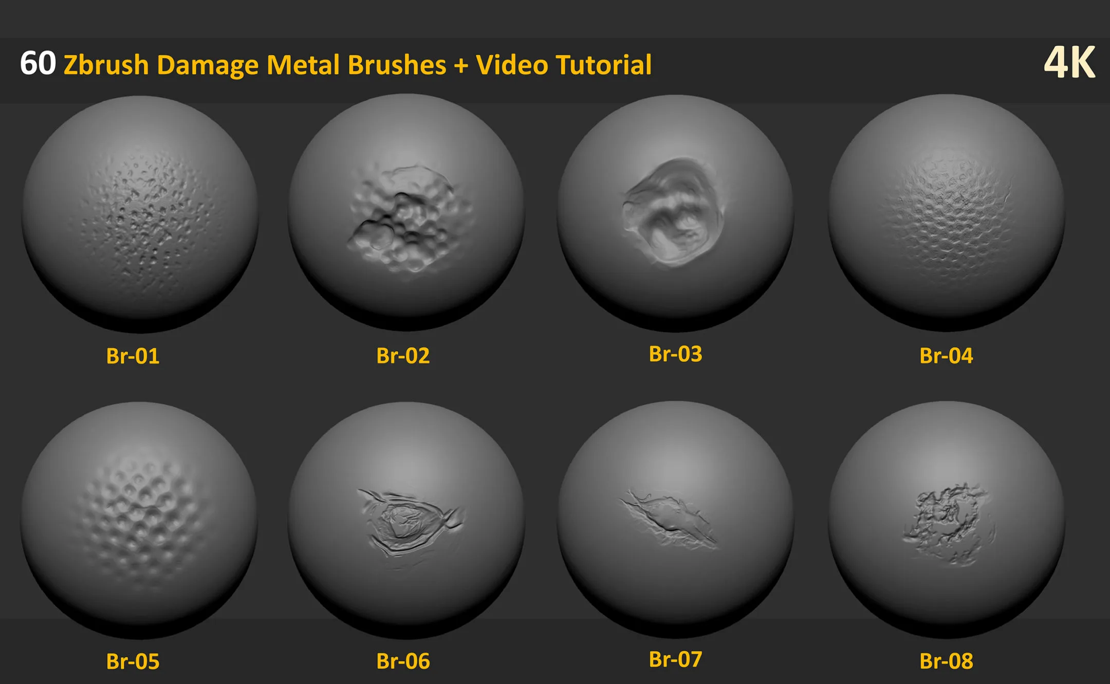 60 Zbrush Damage Metal Brushes + 2 Video Tutorial - Vol 1