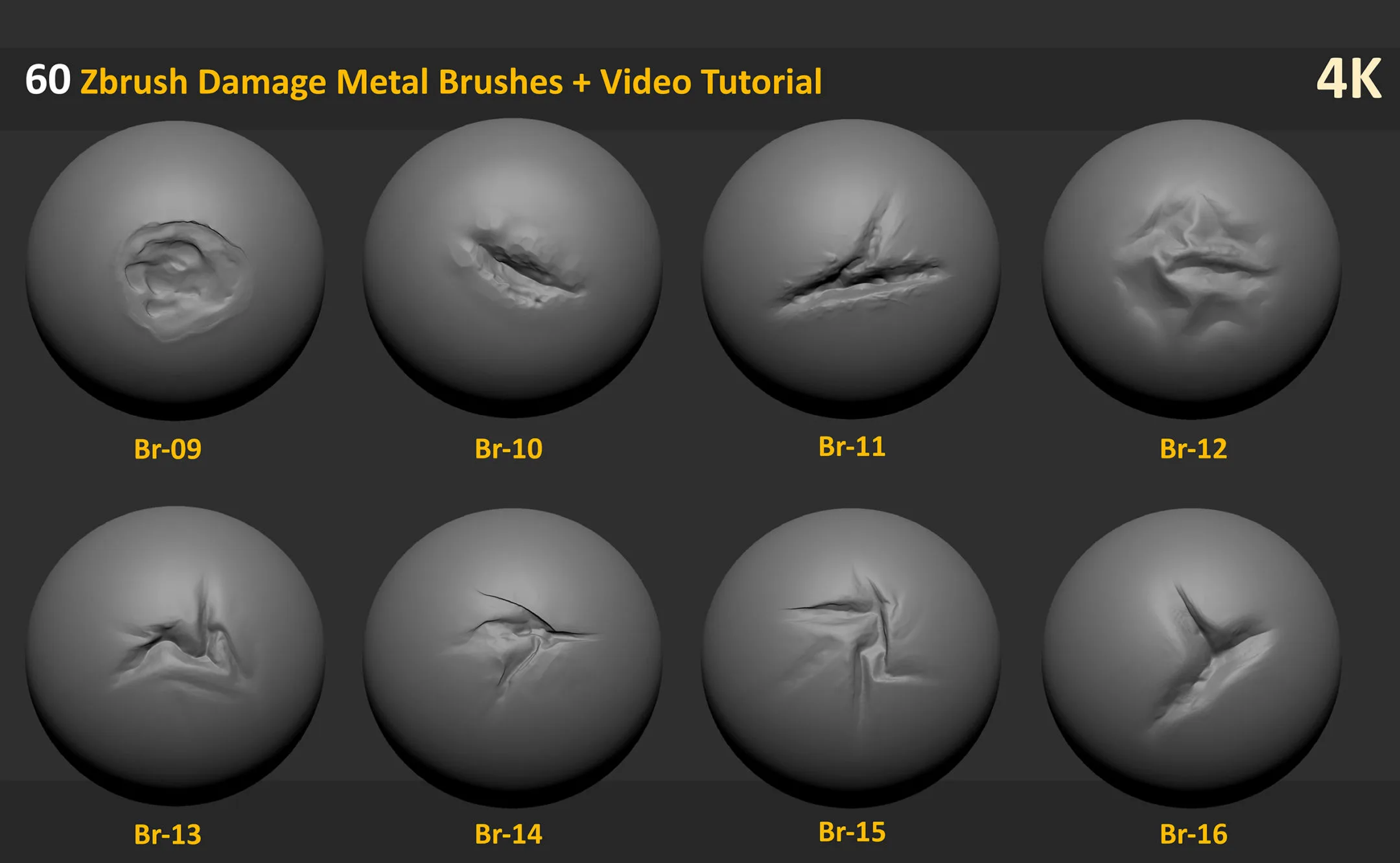 60 Zbrush Damage Metal Brushes + 2 Video Tutorial - Vol 1