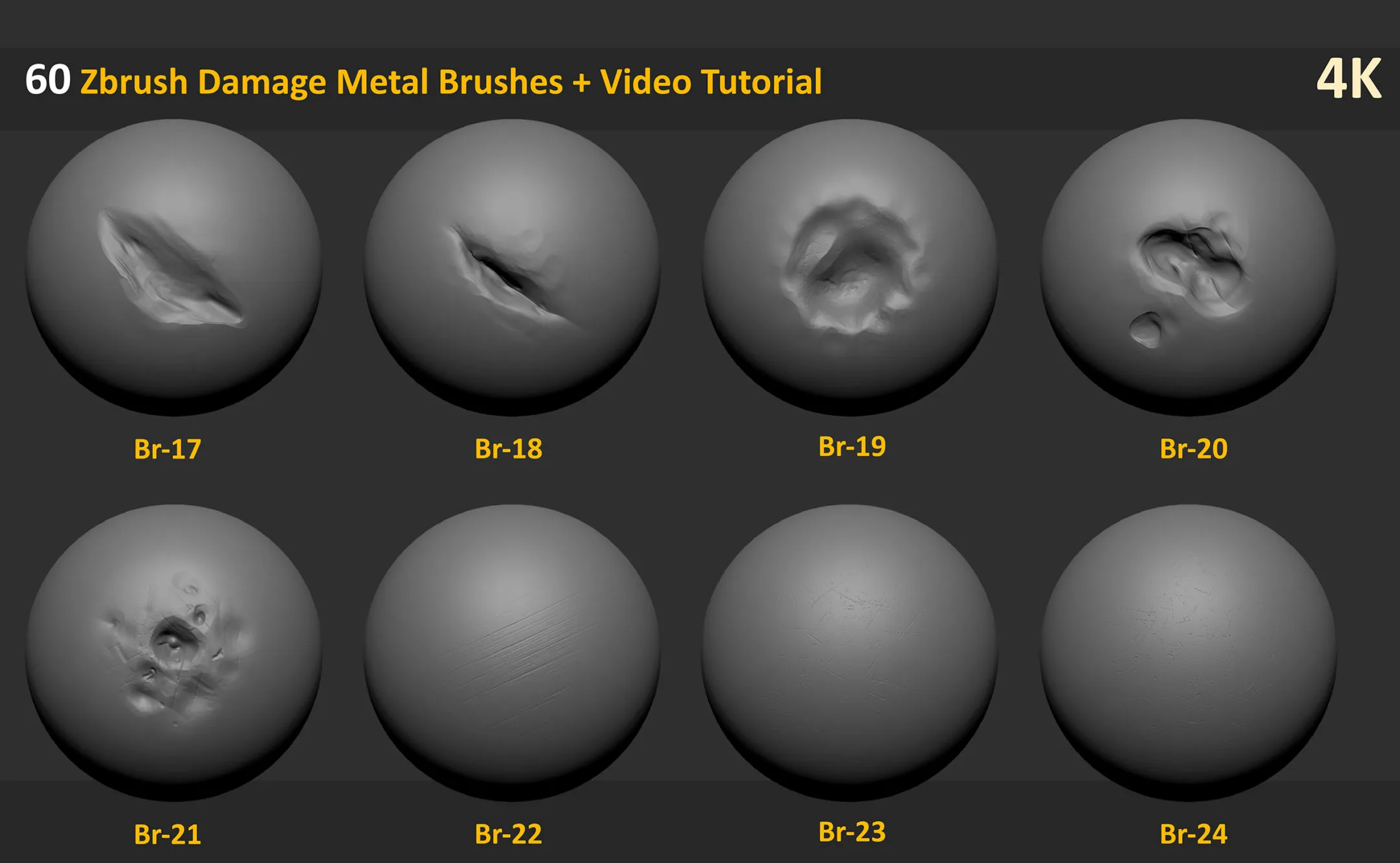 60 Zbrush Damage Metal Brushes + 2 Video Tutorial - Vol 1