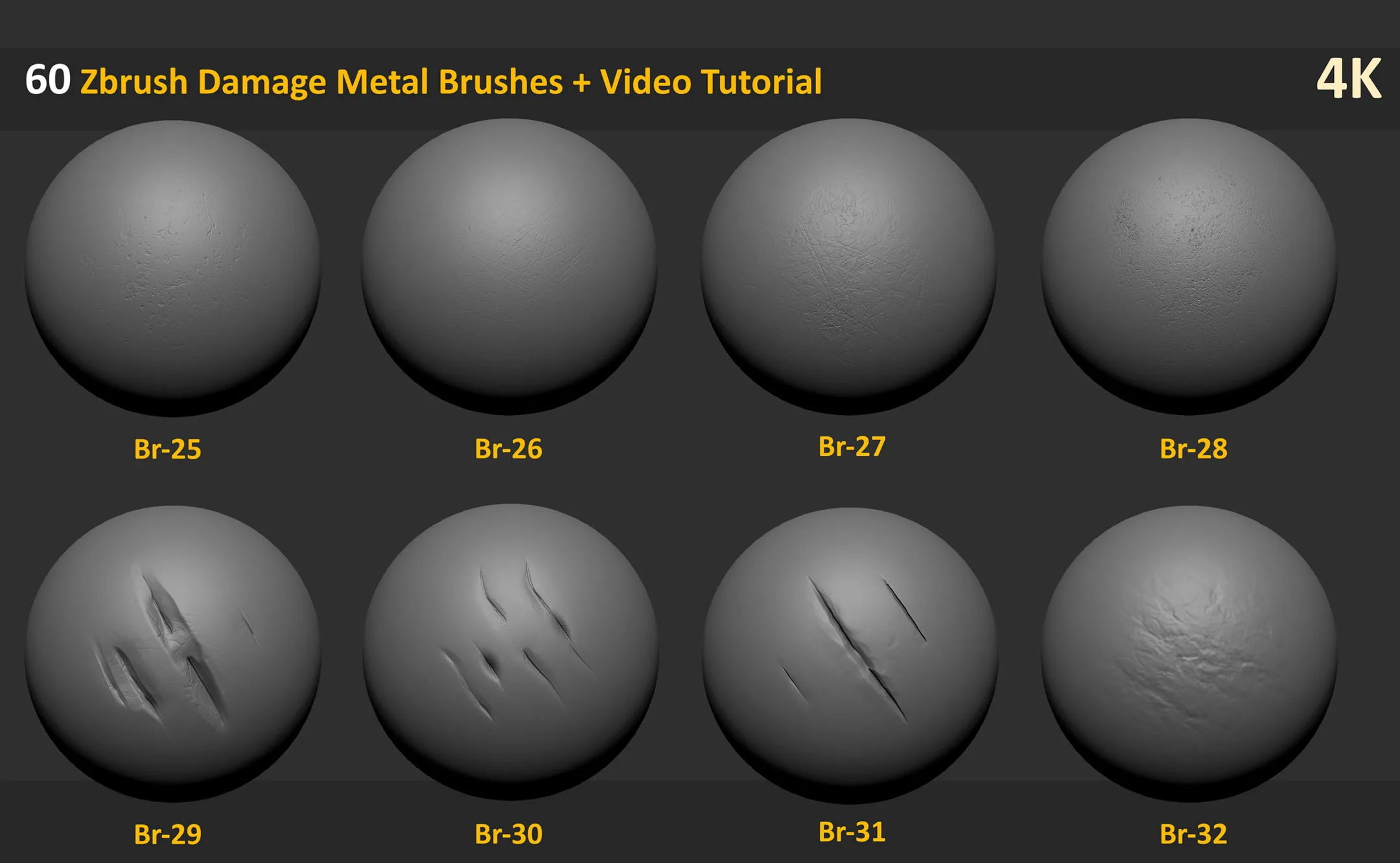 60 Zbrush Damage Metal Brushes + 2 Video Tutorial - Vol 1