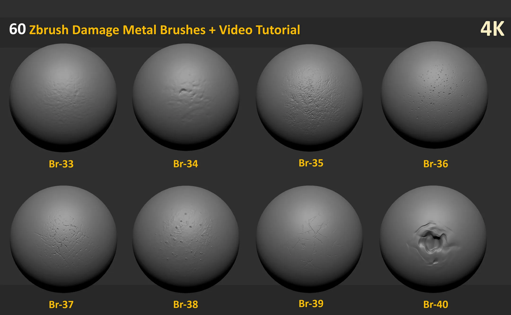 60 Zbrush Damage Metal Brushes + 2 Video Tutorial - Vol 1