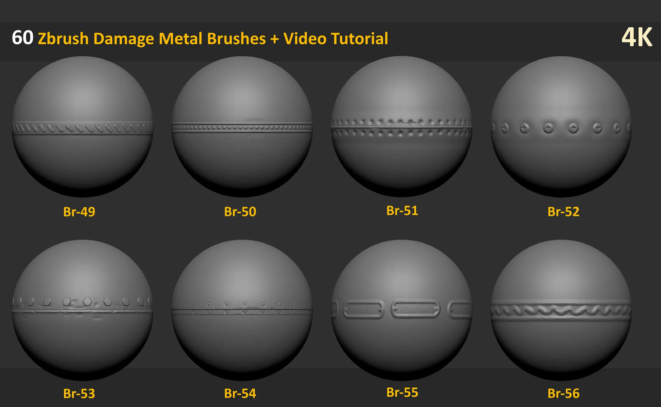 60 Zbrush Damage Metal Brushes + 2 Video Tutorial - Vol 1