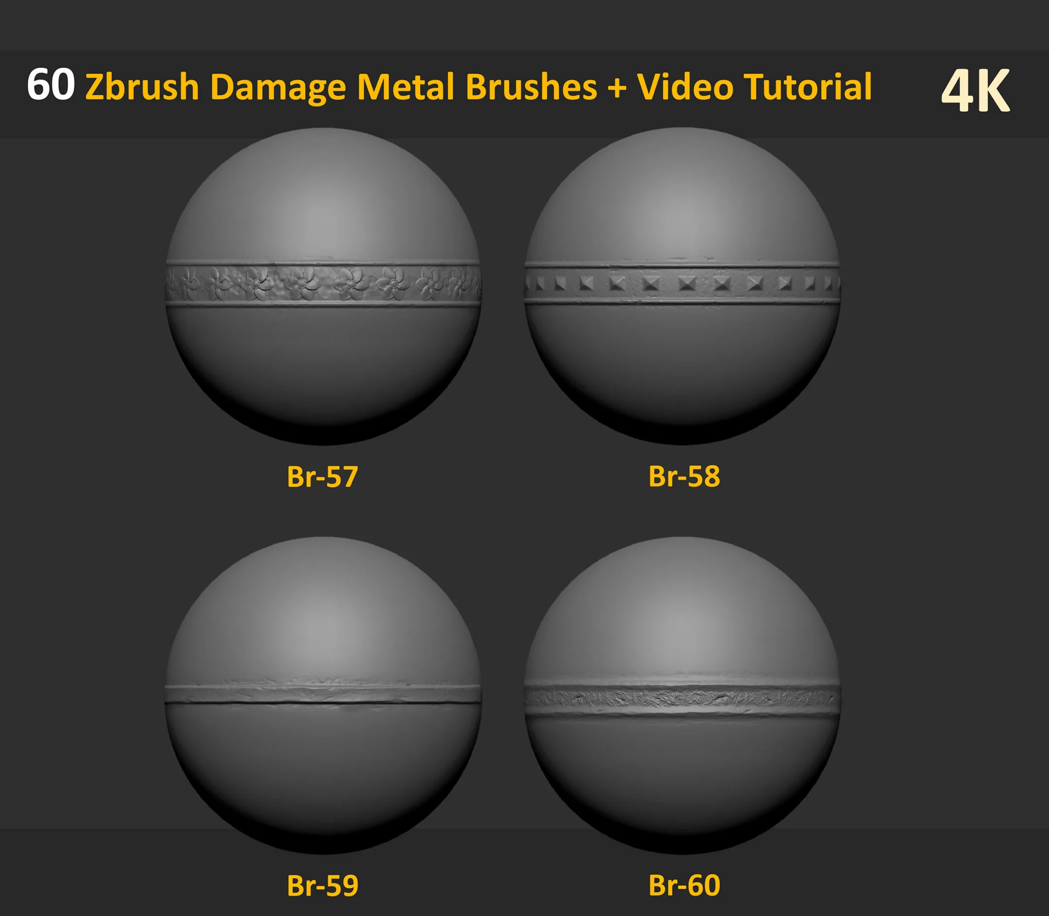 60 Zbrush Damage Metal Brushes + 2 Video Tutorial - Vol 1