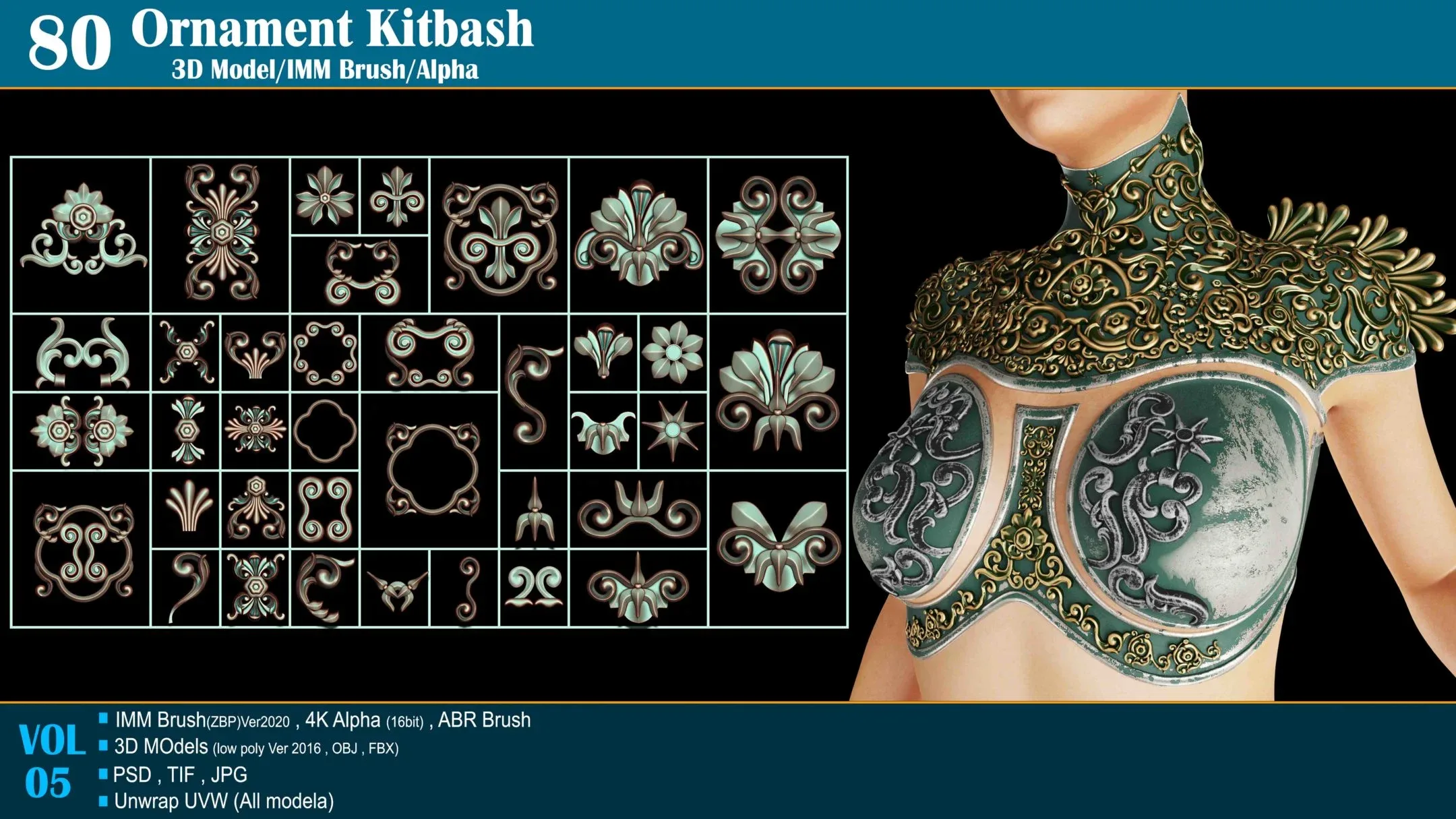 80 Sahra Ornament Kitbash 3D Model/IMM Brush/Alpha VOL05