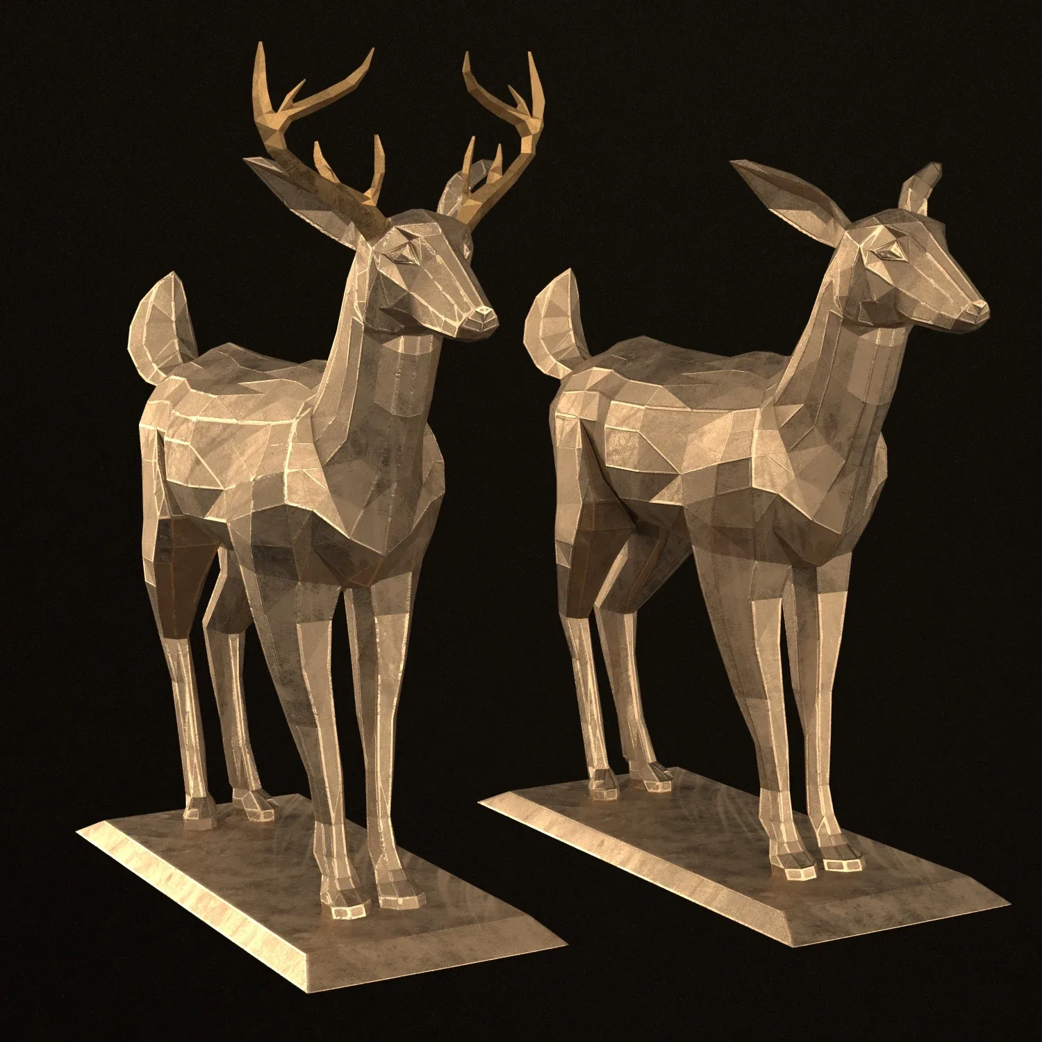 low poly Sculpture set 01-deer