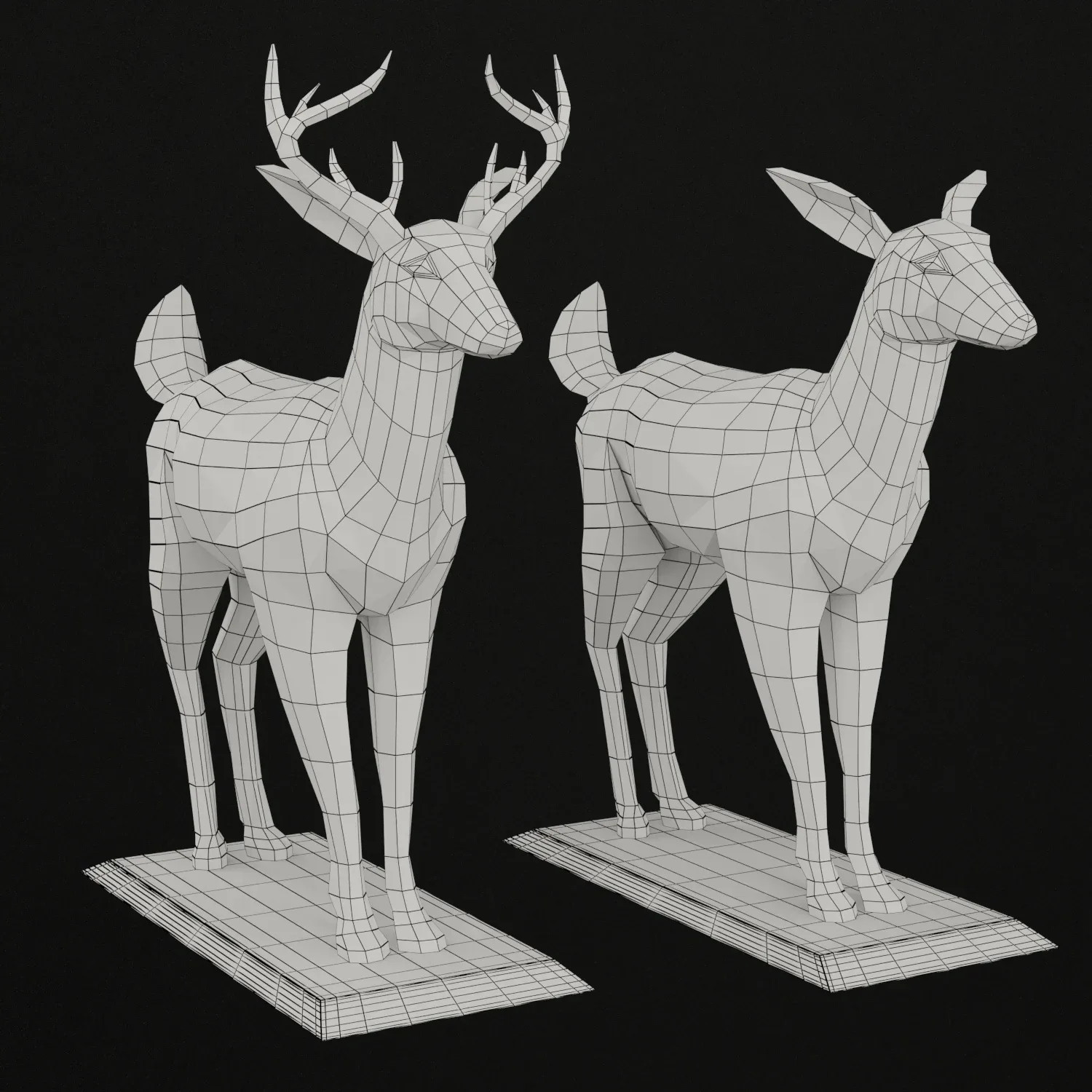 low poly Sculpture set 01-deer