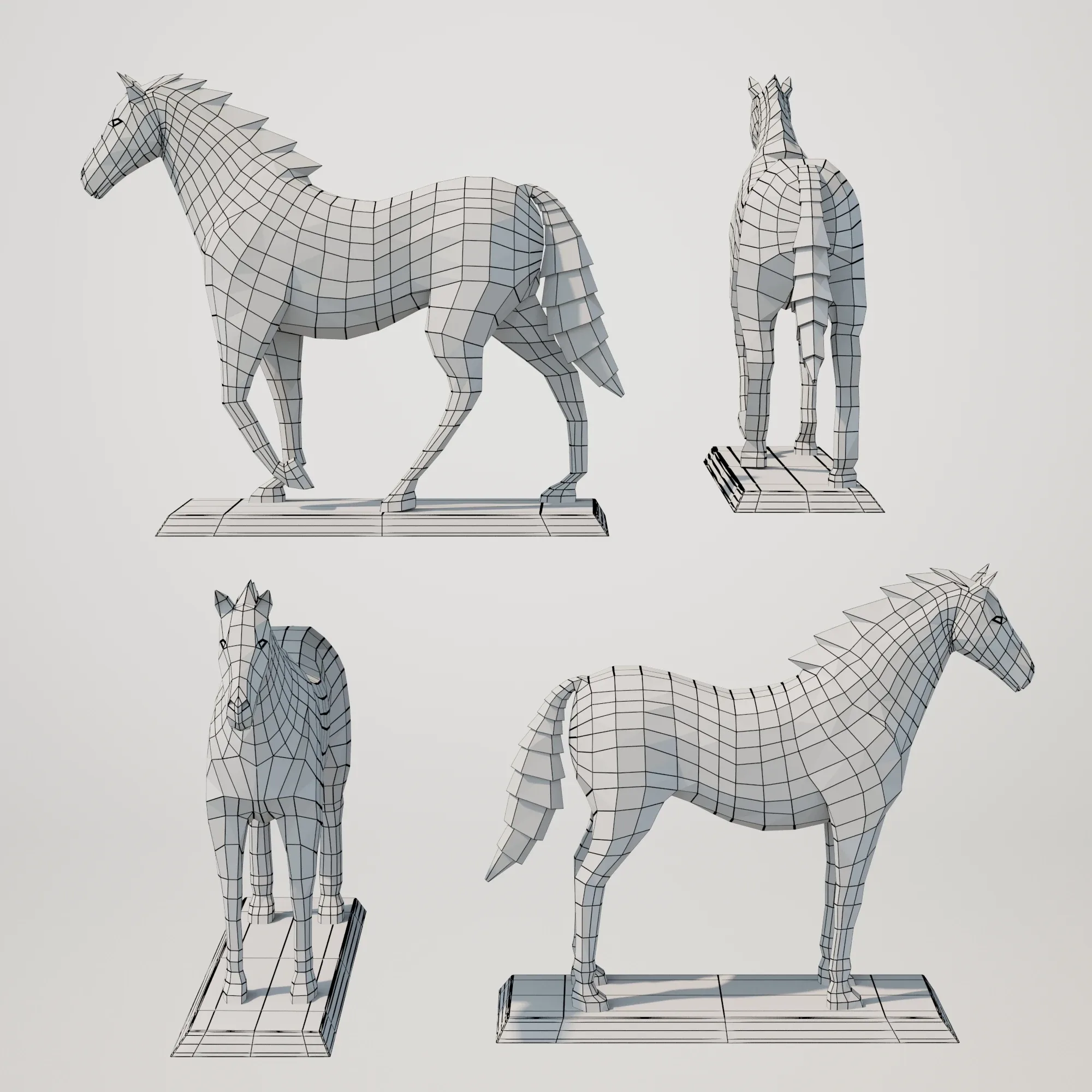 low poly Sculpture set 02-horse