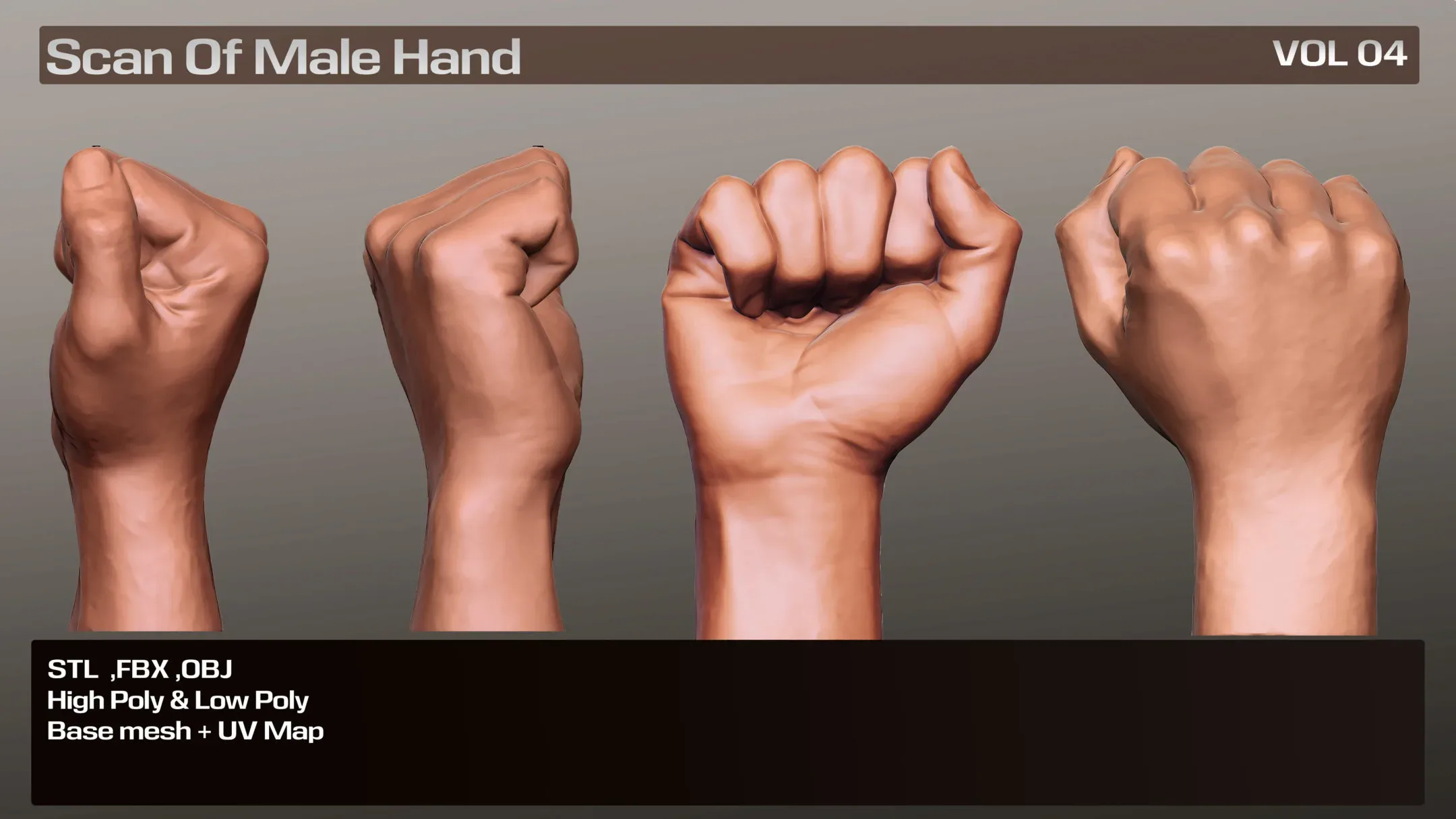 3D Scan Real Male Hand VOL 04 FlippedNormals