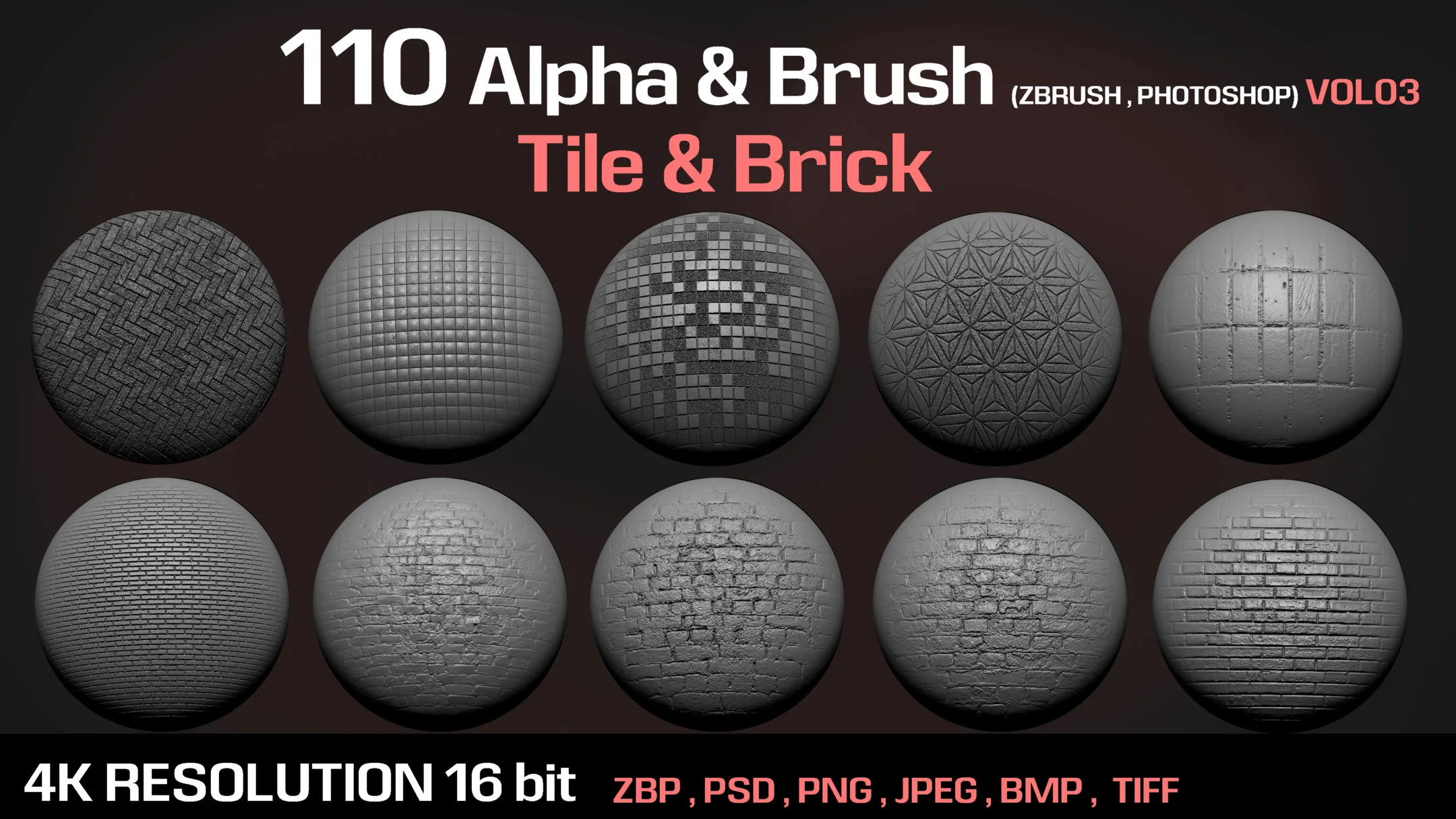 110 Tile & Brick Alphas & Brush (Seamless and Tileable) VOL03