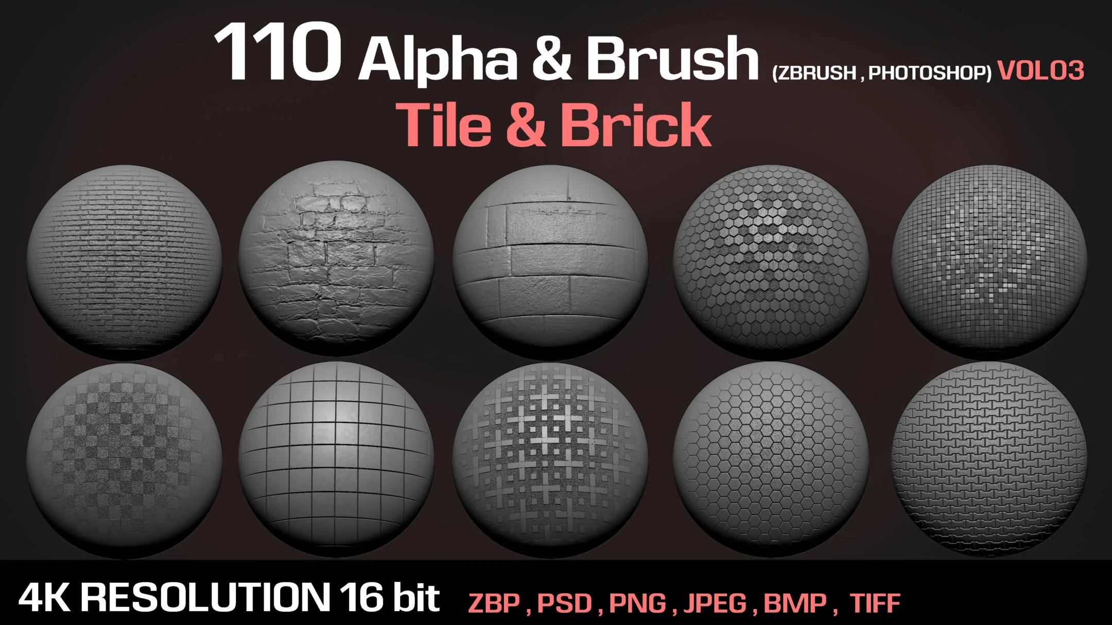 110 Tile & Brick Alphas & Brush (Seamless and Tileable) VOL03