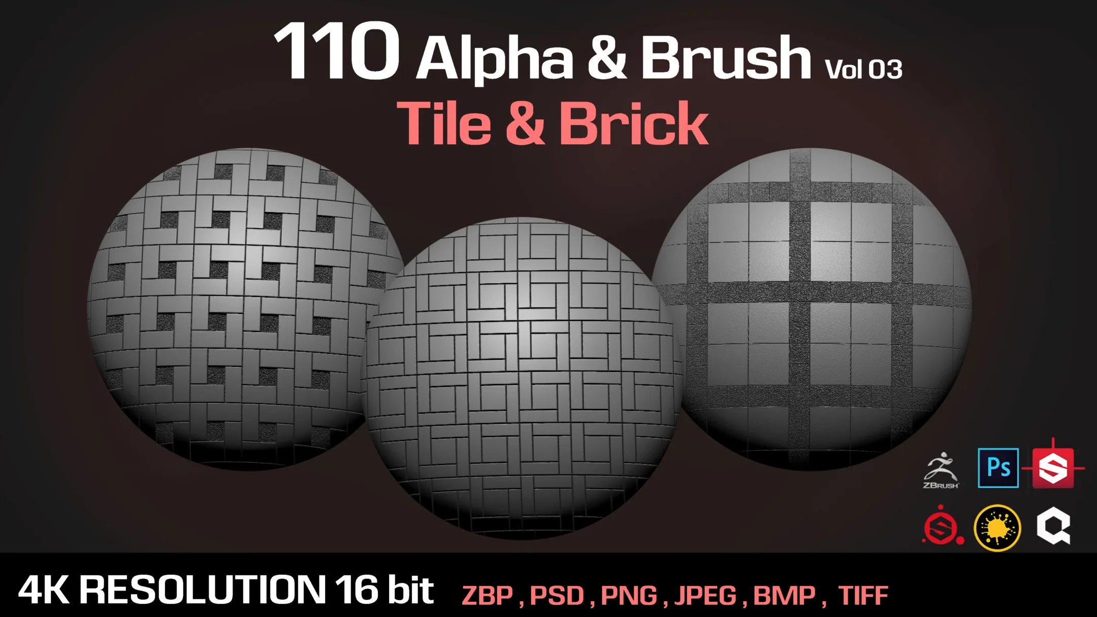 110 Tile & Brick Alphas & Brush (Seamless and Tileable) VOL03
