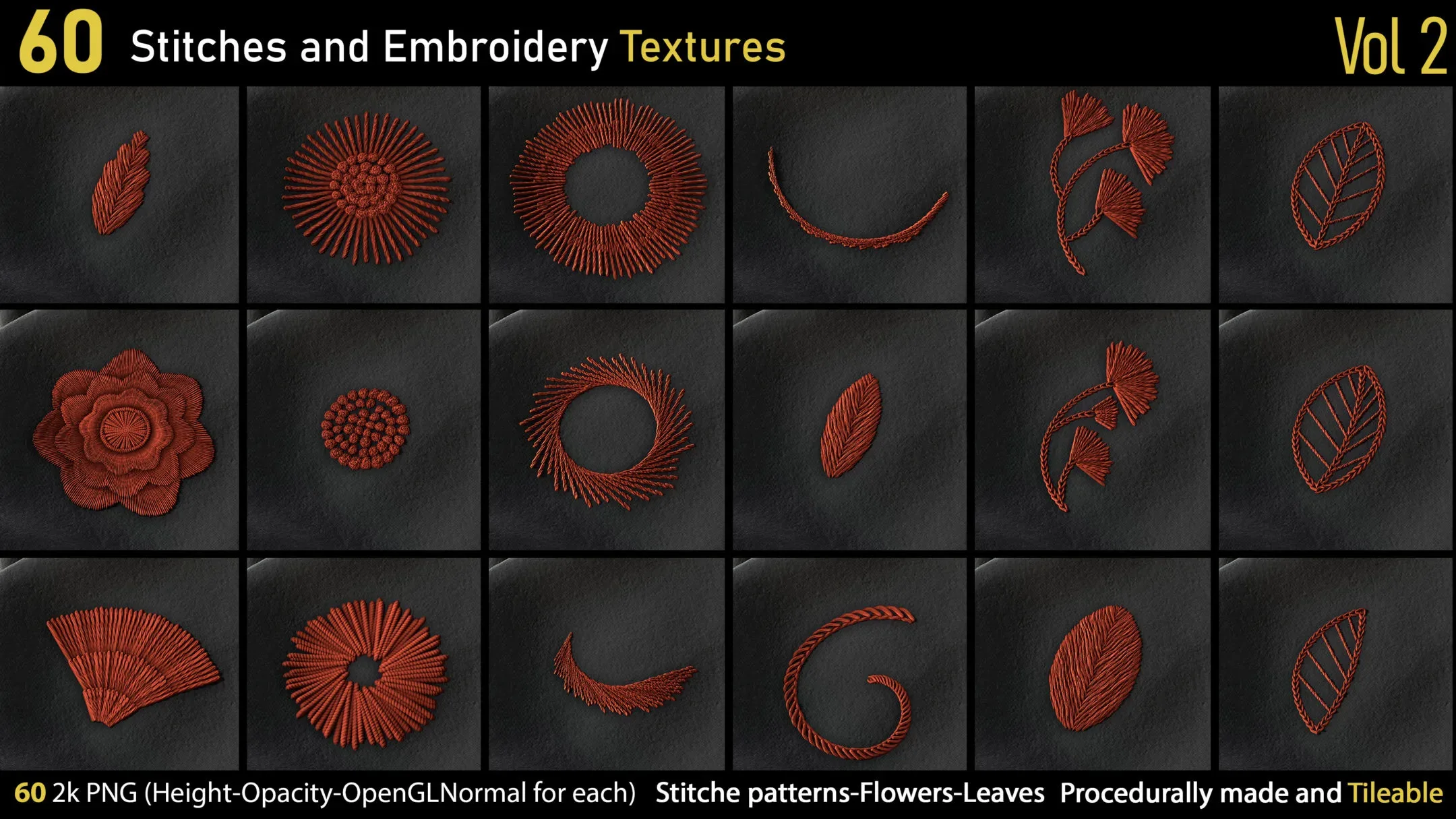 60 Stitches and Embroidery Textures-Vol2-Height-Normal-Opacity-AO