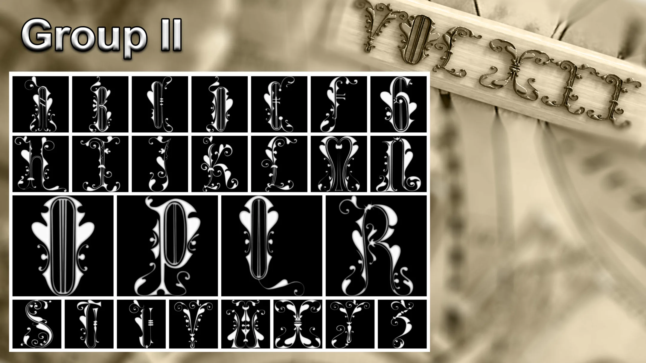 Ornamental Alphabet Brush + Alpha + 3D model vol 7 .