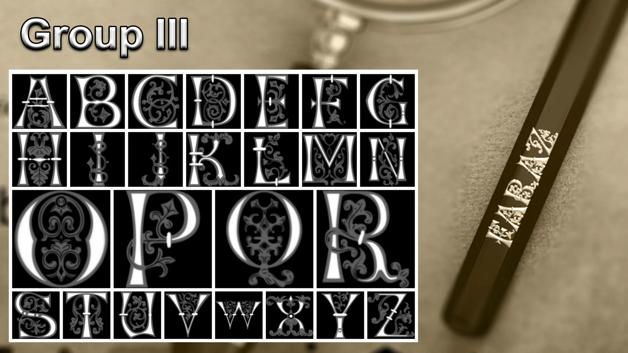 Ornamental Alphabet Brush + Alpha + 3D model vol 7 .