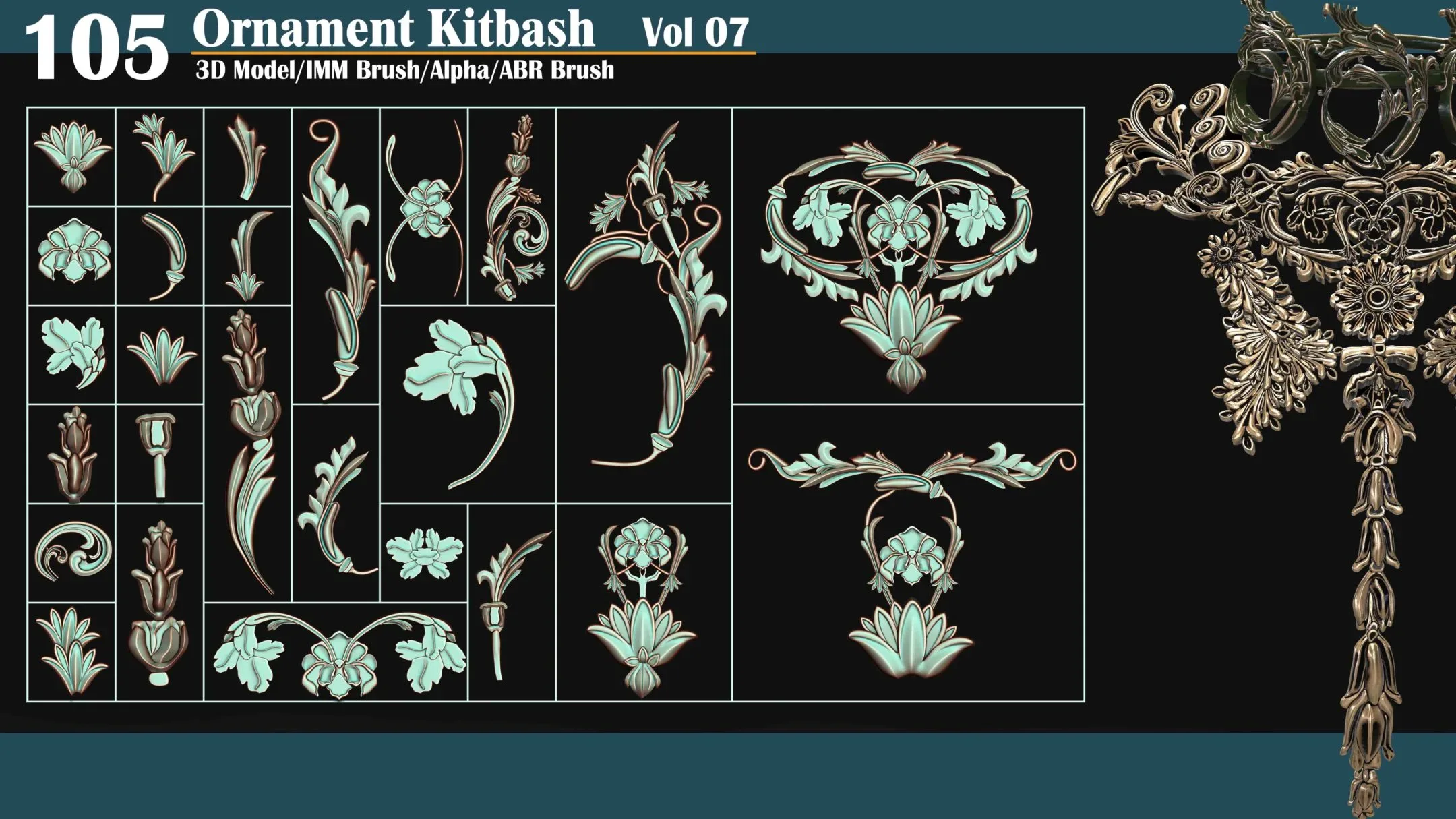 105 Sahra Ornament Kitbash 3D Model/IMM Brush/Alpha VOL07