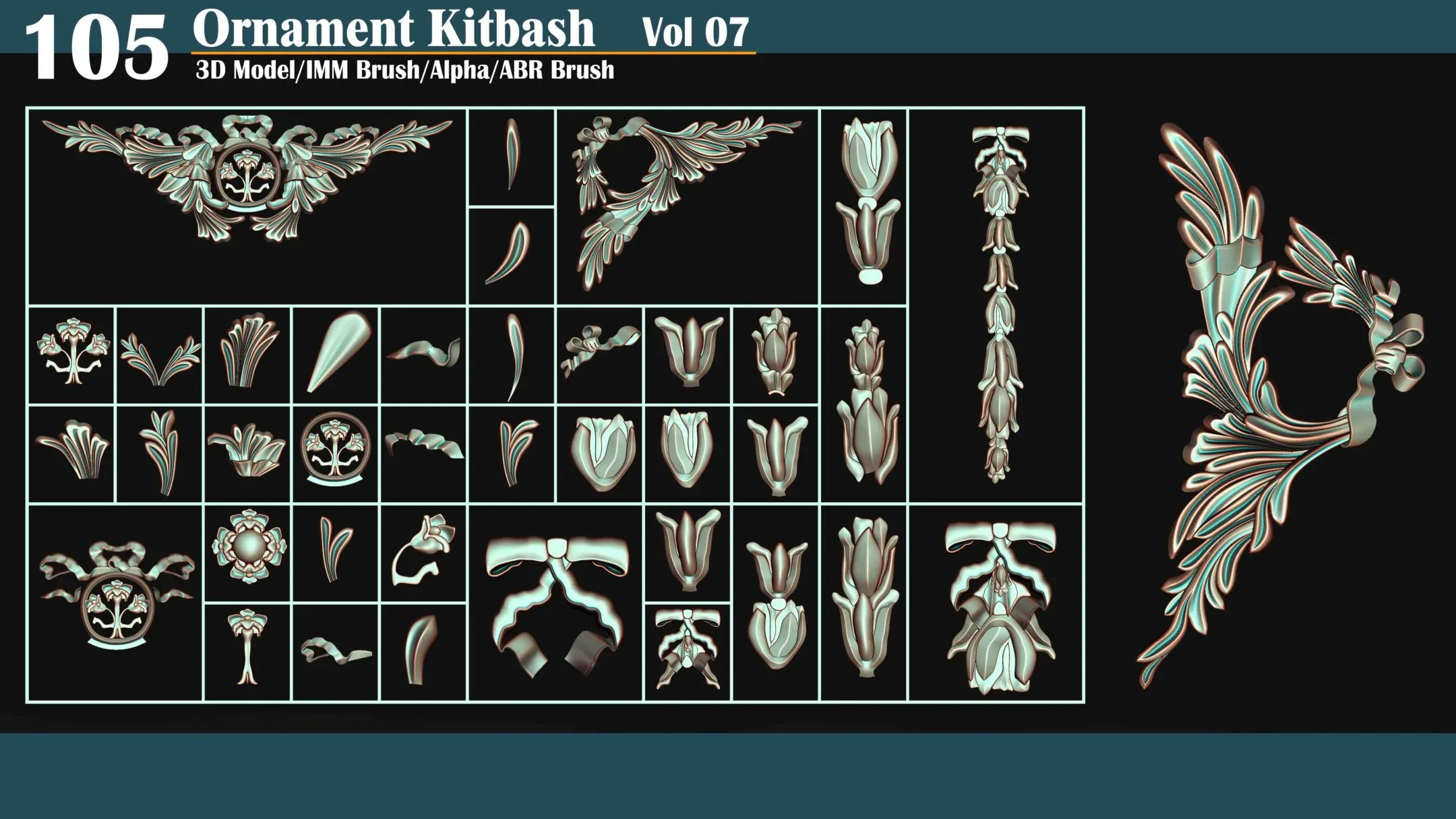 105 Sahra Ornament Kitbash 3D Model/IMM Brush/Alpha VOL07