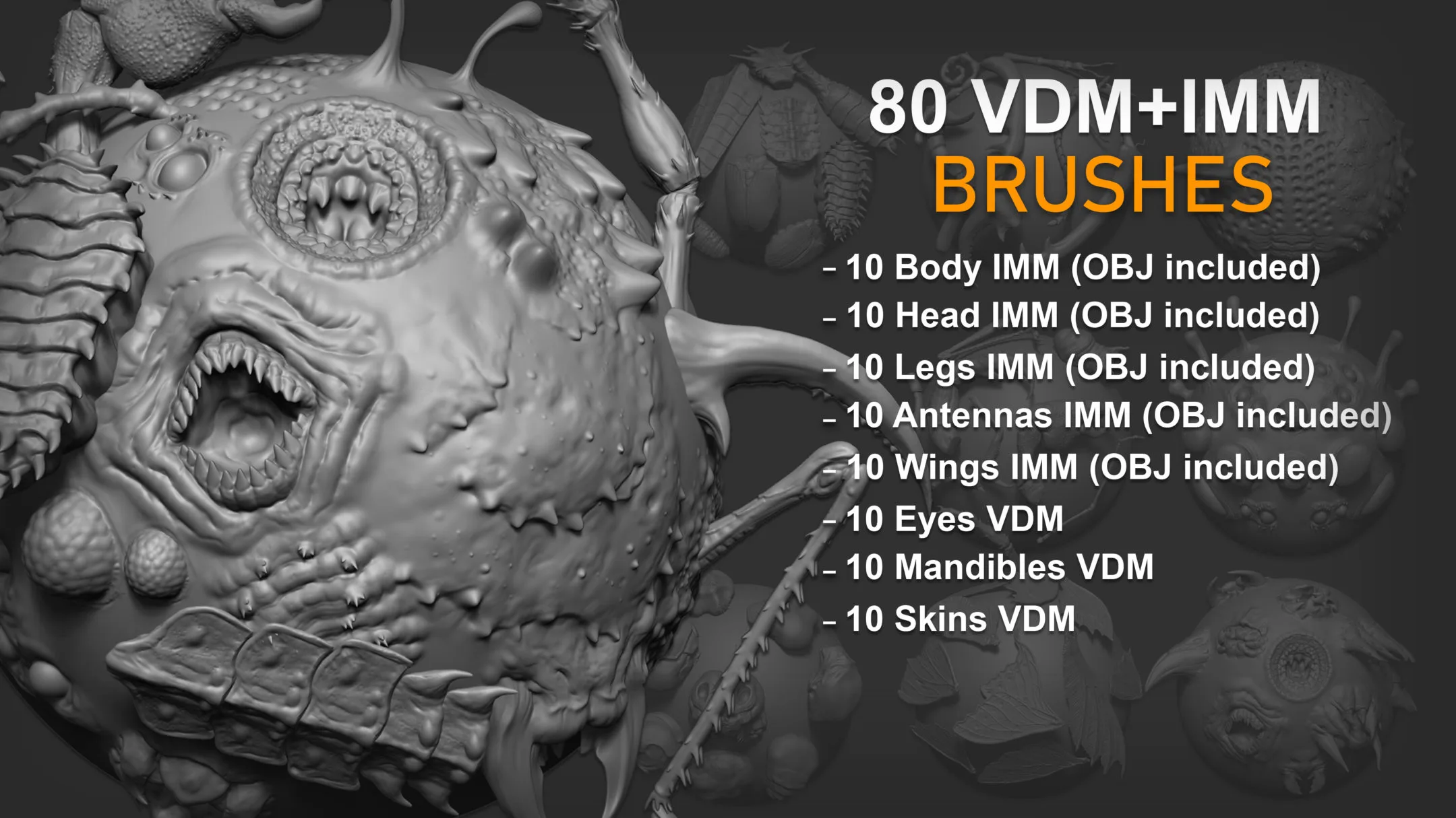 Zbrush + Blender - 80 Insectoid Creature Brush mega Pack