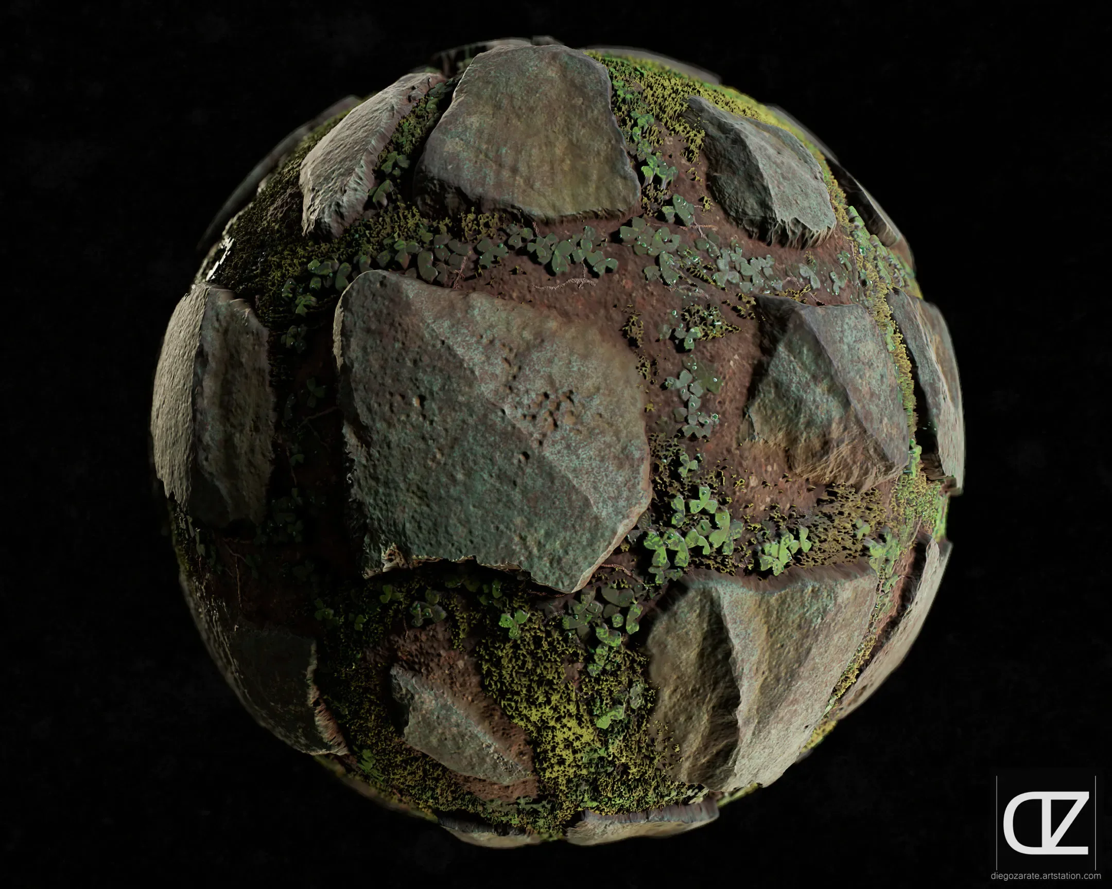 PBR - ROCKY SOIL, WITH FRESH VEGETATION - 4K MATERIAL + GRAPH